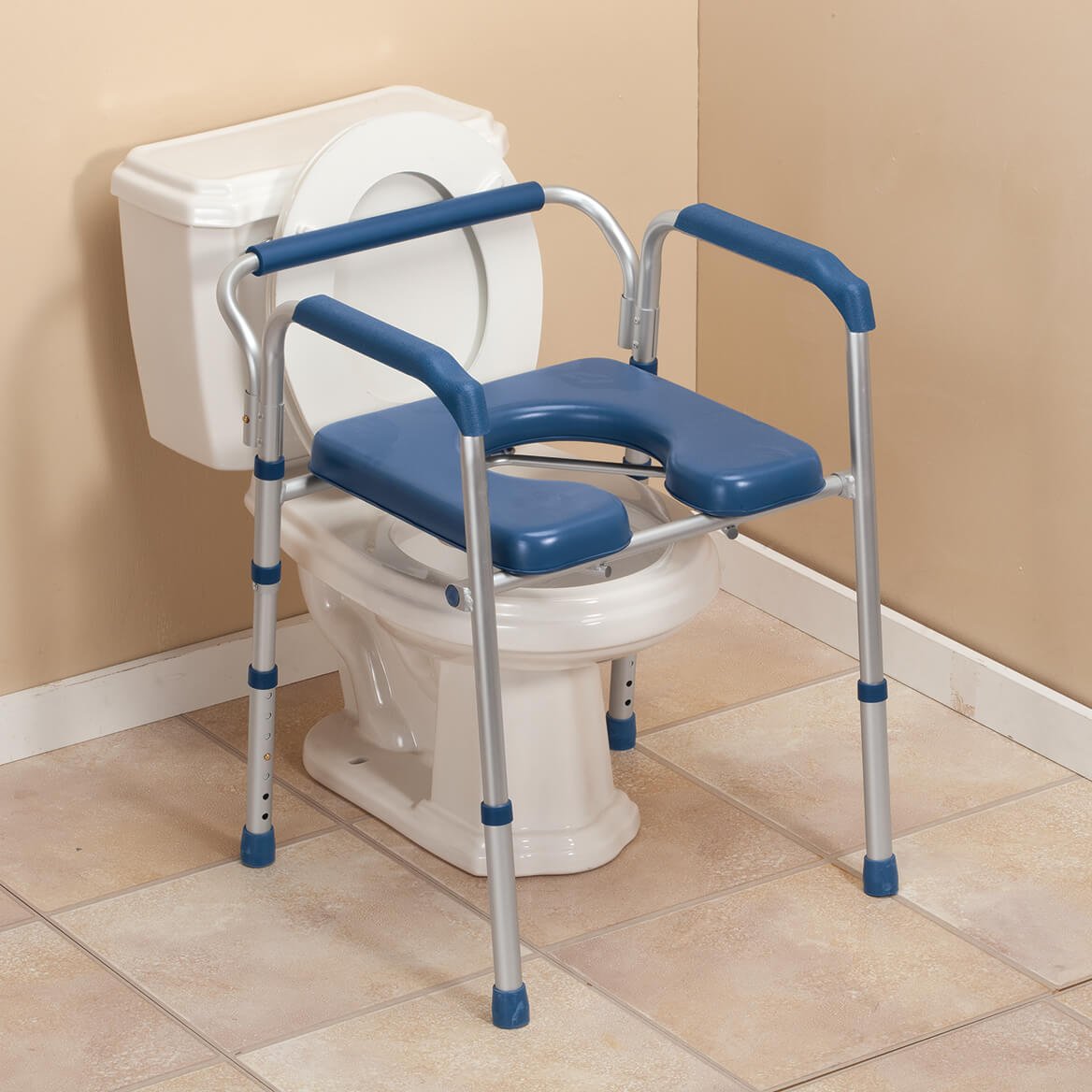 Portable Folding Commode Chair with Padded Seat - Adjustable Height Bedside Toilet for Elderly & Disabled - Ideal for Home Care, Hospital Use & Travel