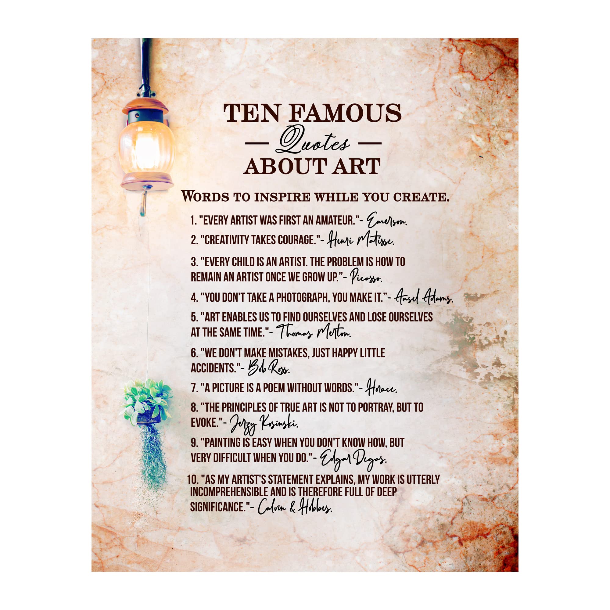 10 Famous Quotes About Art - Inspirational Artist Quote Wall Art Print | Distressed Parchment Replica | Home, Office, Classroom & Living Room Decor | Unframed 11x14 | Perfect for Gallery Walls, Study Spaces & Creative Work Areas