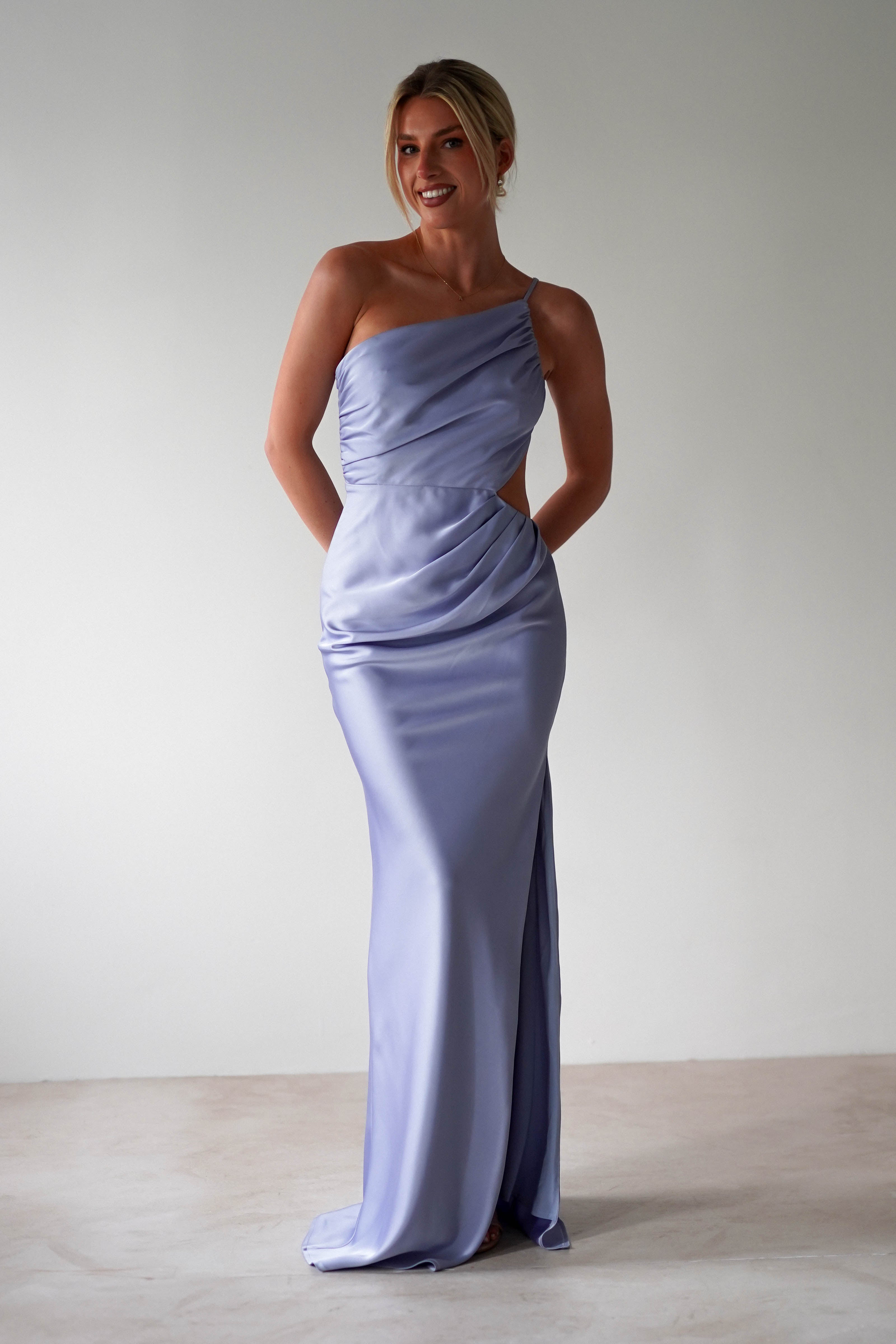 Lyra Soft Matte Satin Maxi Dress in Periwinkle Blue | Elegant Evening Gown for Weddings, Parties & Special Occasions