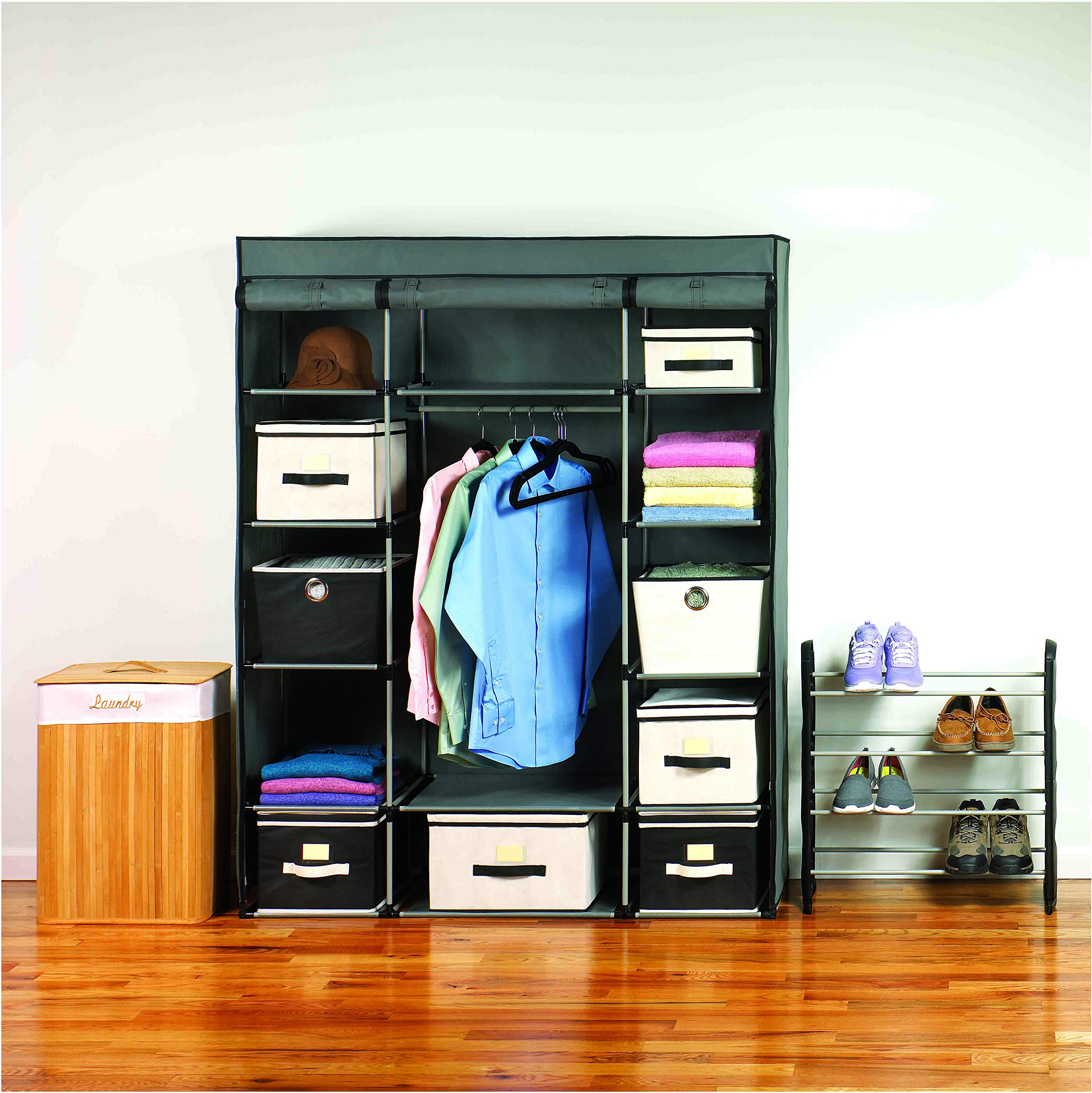 Grey Storage Closet with Shelves - Sunbeam Home Basics for Bedroom & Closet Organization