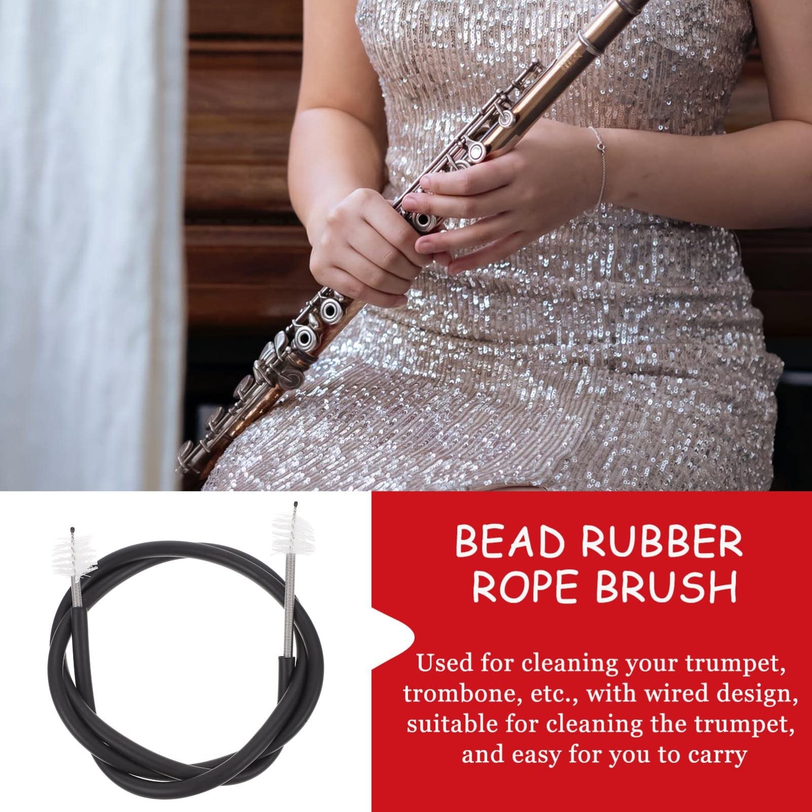 1Pc Rubber Rope Trumpet Cleaning Brush - Professional Music Instrument Cleaner Tool (Black) - Perfect for Brass Instrument Maintenance & Care