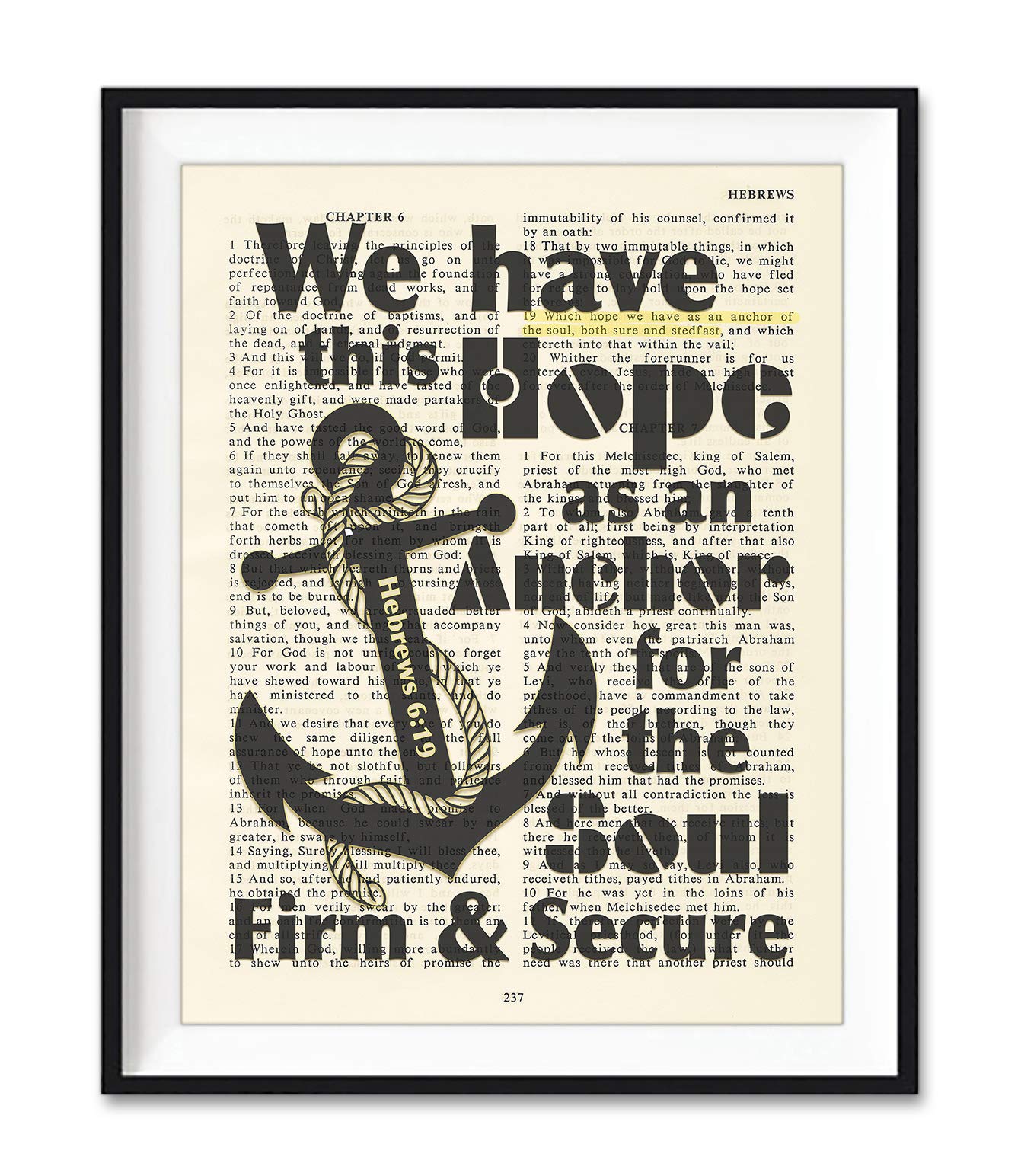 Vintage Bible Verse Print - Hebrews 6:19 Christian Wall Art for Home Decor