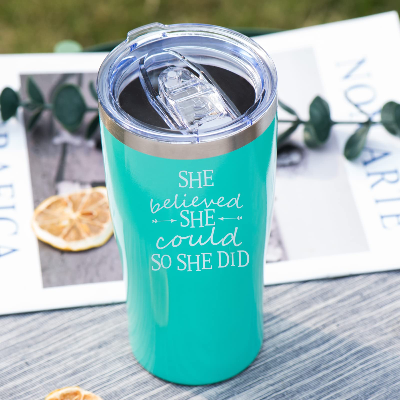 Inspirational 'She Believed She Could So She Did' Tumbler - Graduation Gift for Women, Girls, College Students - Motivational New Job & Congratulations Present - Perfect for Office, School & Daily Use (Mint)