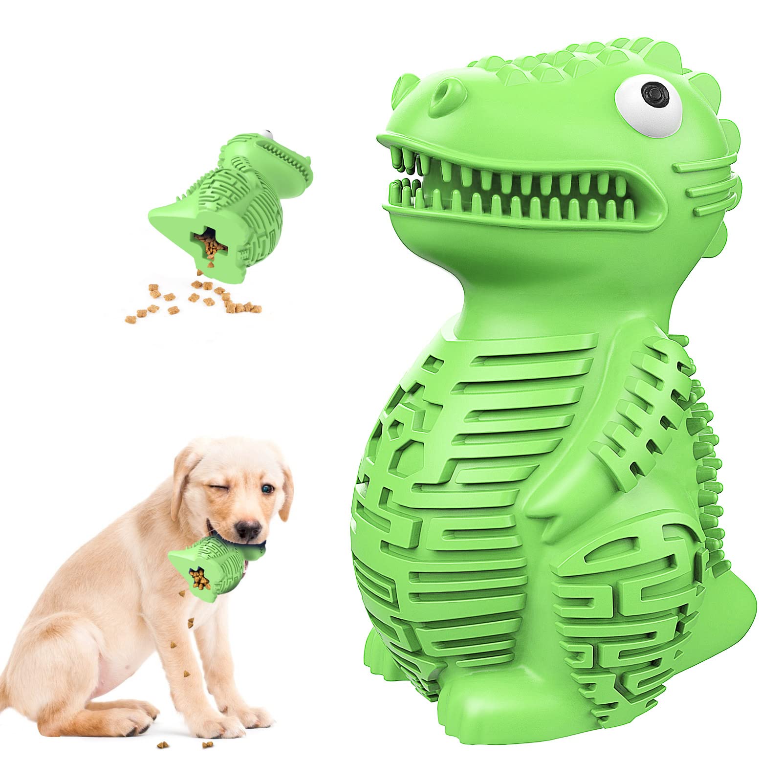 **Lewondr Indestructible Dog Chew Toys for Aggressive Chewers - Tough Natural Rubber Treat Dispensing Interactive Toy for Small & Medium Breed Dogs - Perfect for Playtime, Training & Dental Health (Green)**