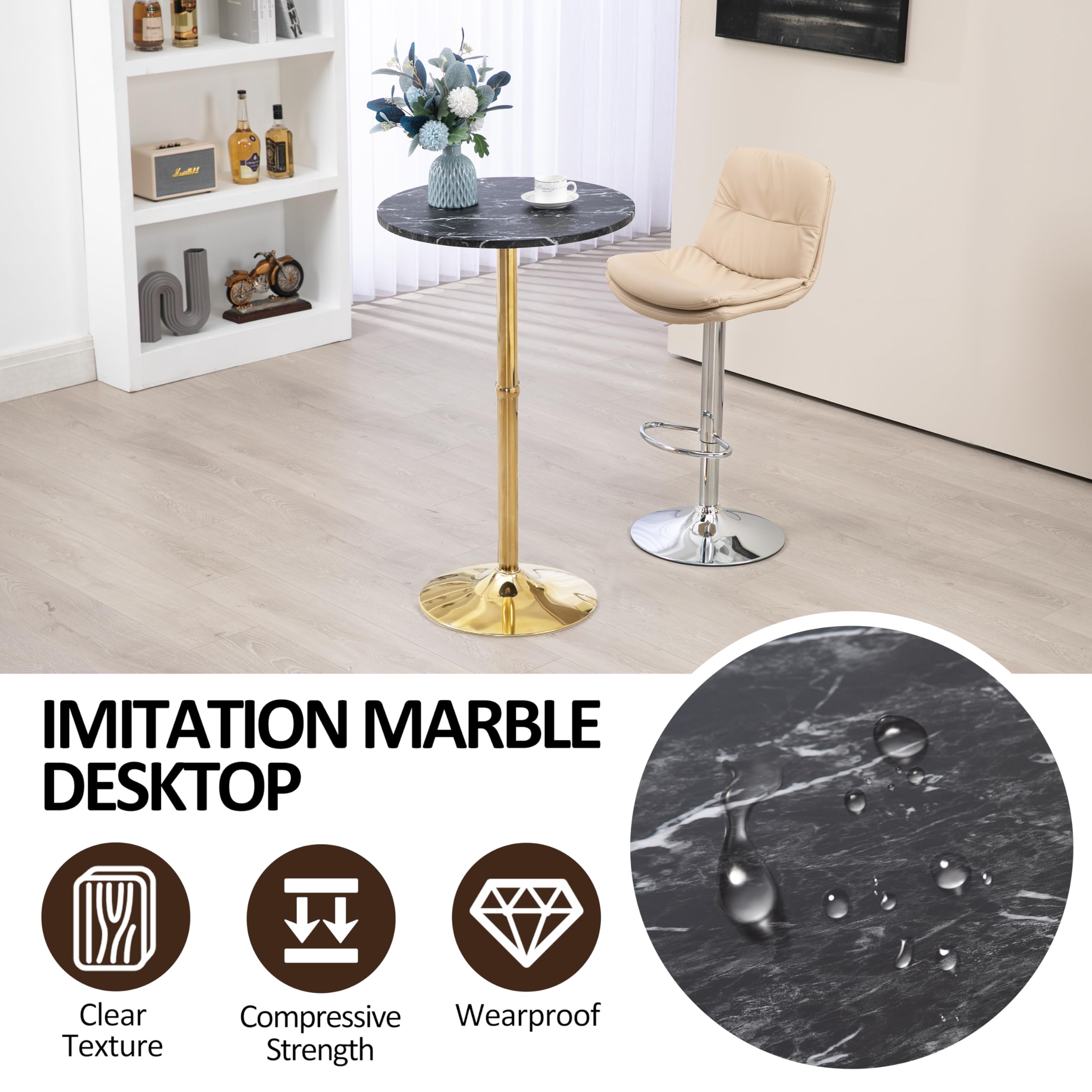 Finnhomy 24 Inch Round Cocktail Bar Table with Sturdy Metal Base - Tall Bistro Pub Table for Kitchen, Dining Room & Living Room - Easy Assembly Black & Gold - Perfect for Entertaining, Small Spaces & Home Bars