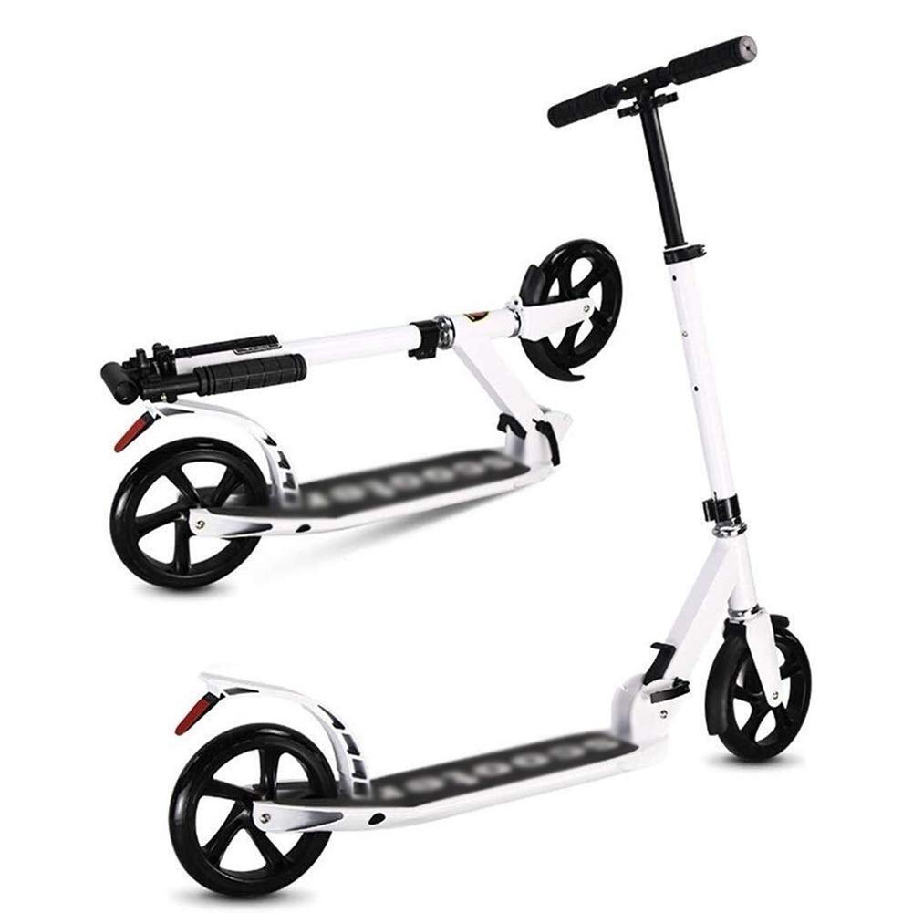 Foldable 2-Wheel Kick Scooter for Adults & Teens - Adjustable Height Commuter Scooter with Large Wheels - Perfect for Urban Commuting, Campus Travel & Family Outings - Great Birthday Gift for Men, Women & Kids (Non-Electric, White)