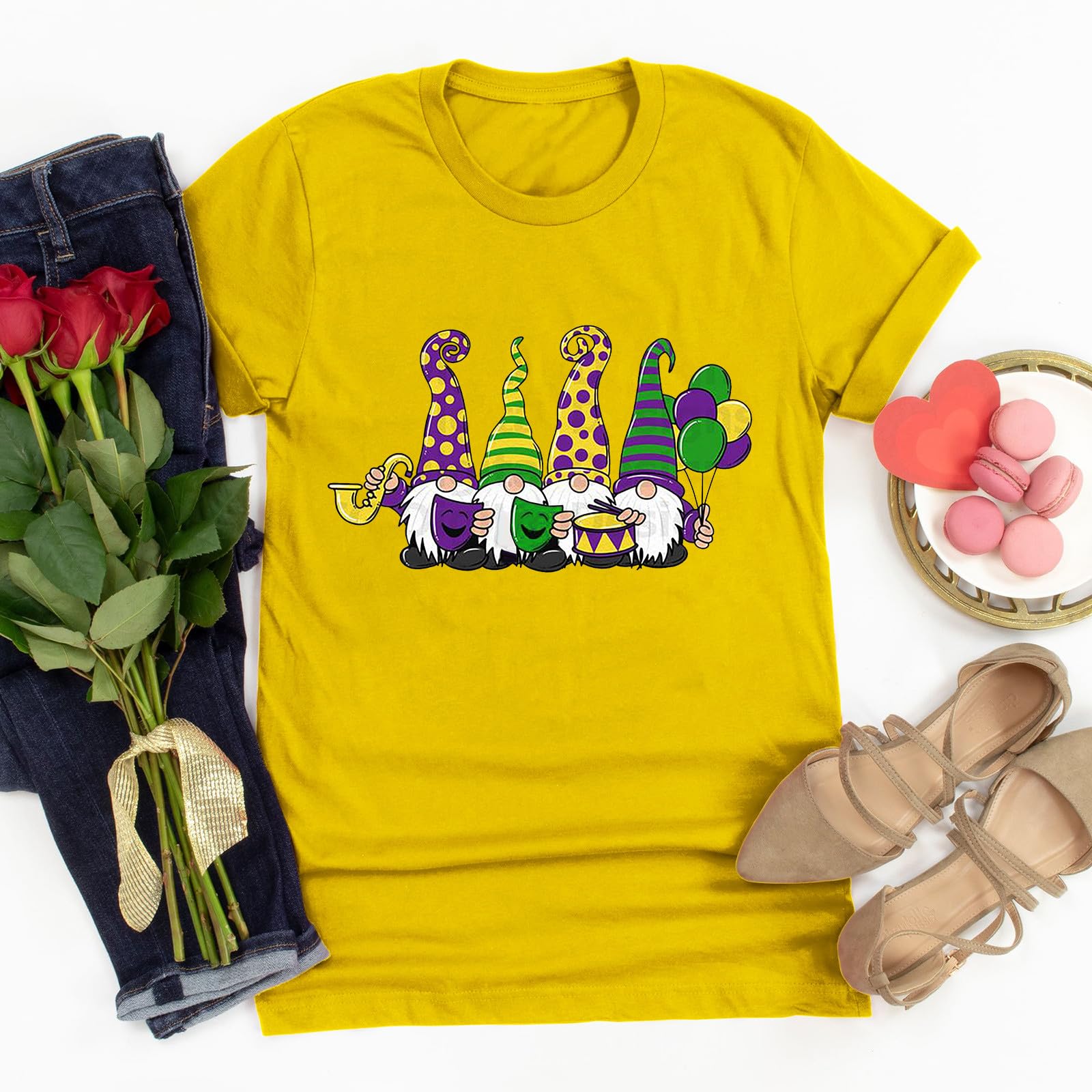 Funny Mardi Gras Print T-Shirts for Women - Short Sleeve Carnival Theme Tops with Round Neck - Perfect for Mardi Gras Parties, Costume Events & Festive Celebrations