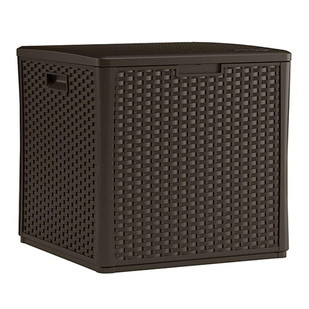 Suncast 60 Gallon Resin Wicker Deck Storage Box - 2 Pack, Java Brown - Outdoor Patio Furniture Organizer for Cushions, Toys & Garden Tools