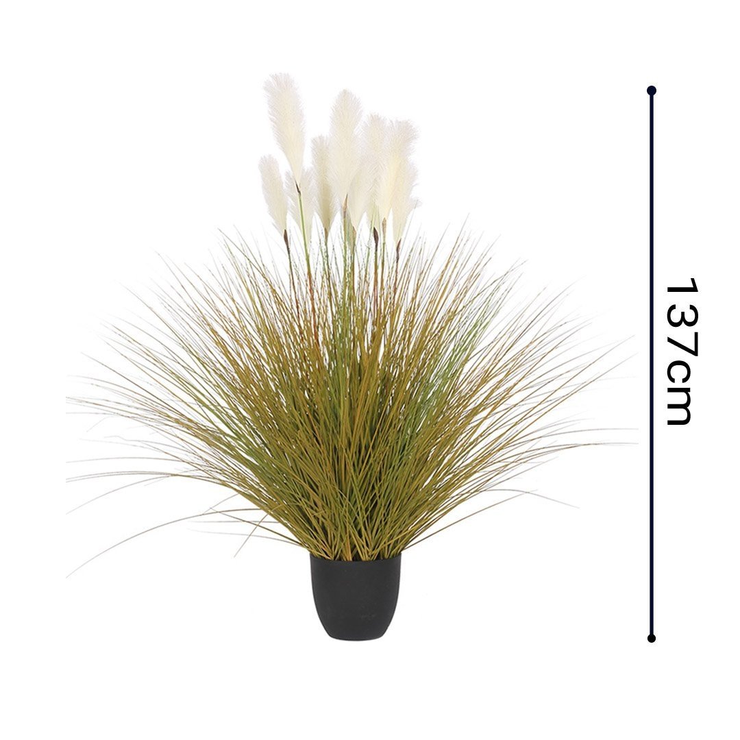 137cm Artificial Indoor Potted Reed Bulrush Grass Tree - Fake Plant for Home & Office Decor - Perfect for Living Room, Bedroom, and Workspace Decoration