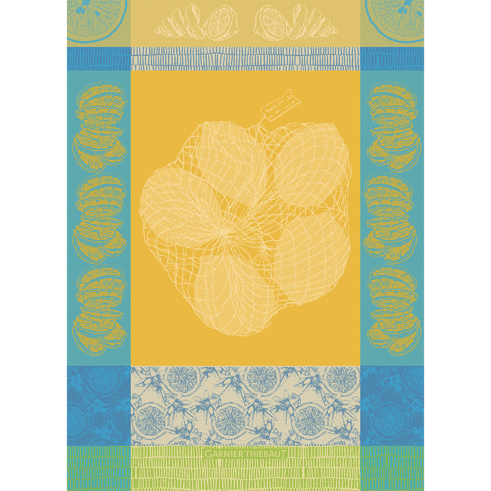 Premium Filet De Citrons Soleil Kitchen Towel - 100% Cotton Absorbent Dish Towel for Drying Dishes, Cleaning & Decor - Lemon Print Design for French Country Kitchen Decor