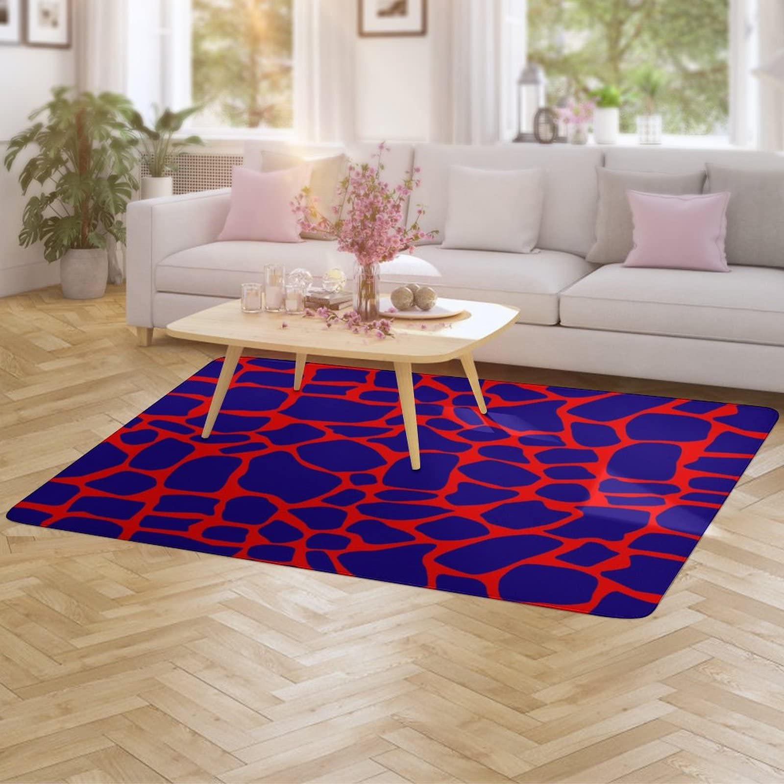 Soft Giraffe Print Animal Skin Texture Rug - 5x6.5ft Non-Slip Kids Play Mat for Nursery, Bedroom & Living Room | Foldable Floor Carpet for Girls, Teens, Dorm Decor | Perfect for Playrooms, Dining Areas & Cozy Spaces