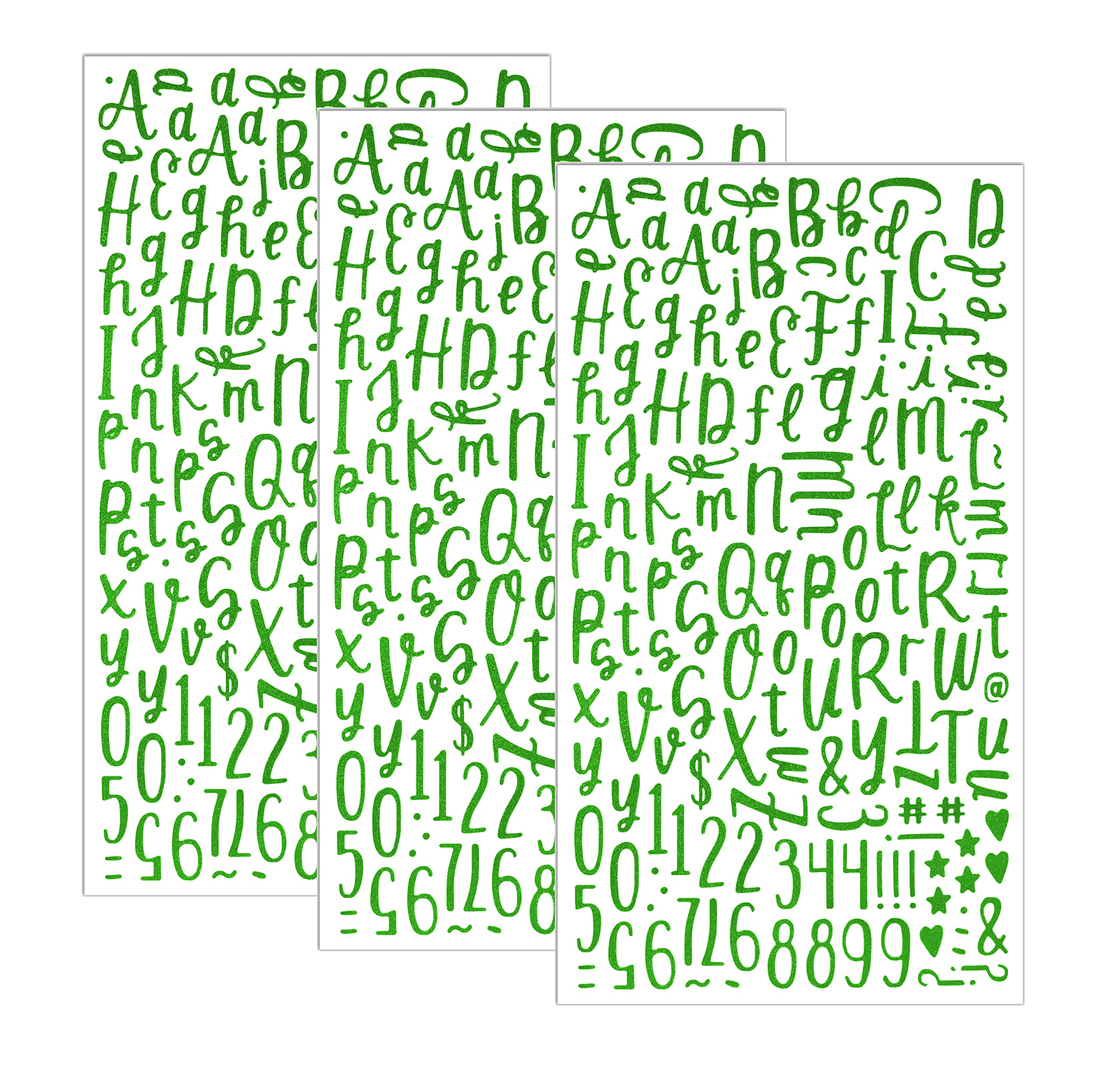 Colorful Green Glitter Cursive Alphabet Letter Stickers for Scrapbooking, DIY Crafts, and Journaling - QQ&U Multicolor Decorative Stickers