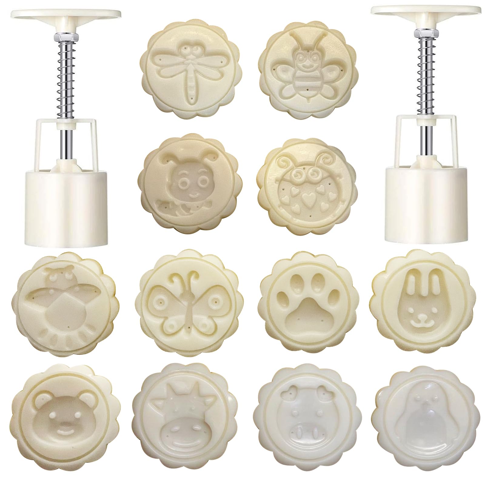 2-Piece Mooncake Mould Press Set with 12 Stamps - DIY Cookie & Bath Bomb Maker for Baking, Pastry Decorating & Handmade Soap Crafts - Perfect for Moon Festival, Holiday Baking & DIY Gifts