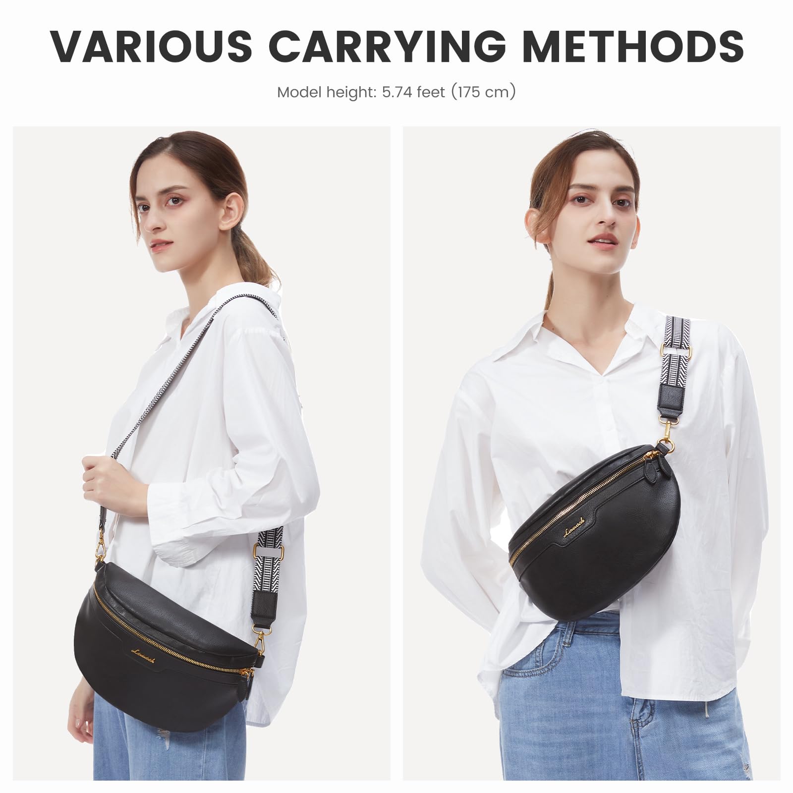 LOVEVOOK Women's Vegan Leather Fanny Pack - Waterproof Crossbody Sling Bag with Adjustable Boho Strap | Perfect for Travel, Hiking, Festivals & Everyday Use