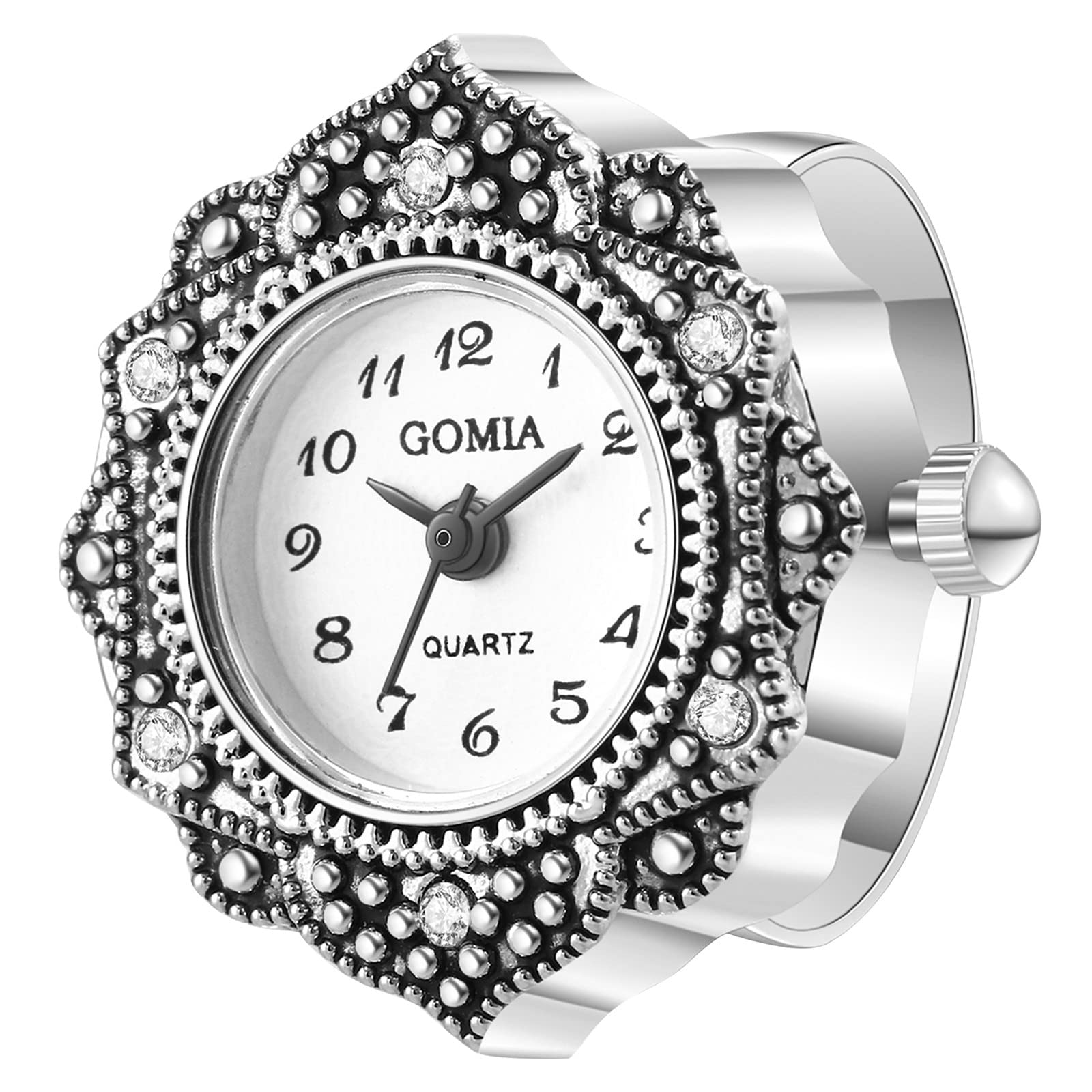 JewelryWe Novelty Finger Watch - Classic Gold & Silver Plated Round Dial Quartz Ring Watch with Adjustable Rhinestone Band | Perfect for Halloween Costumes, Cosplay, Parties, and Unique Fashion Accessories