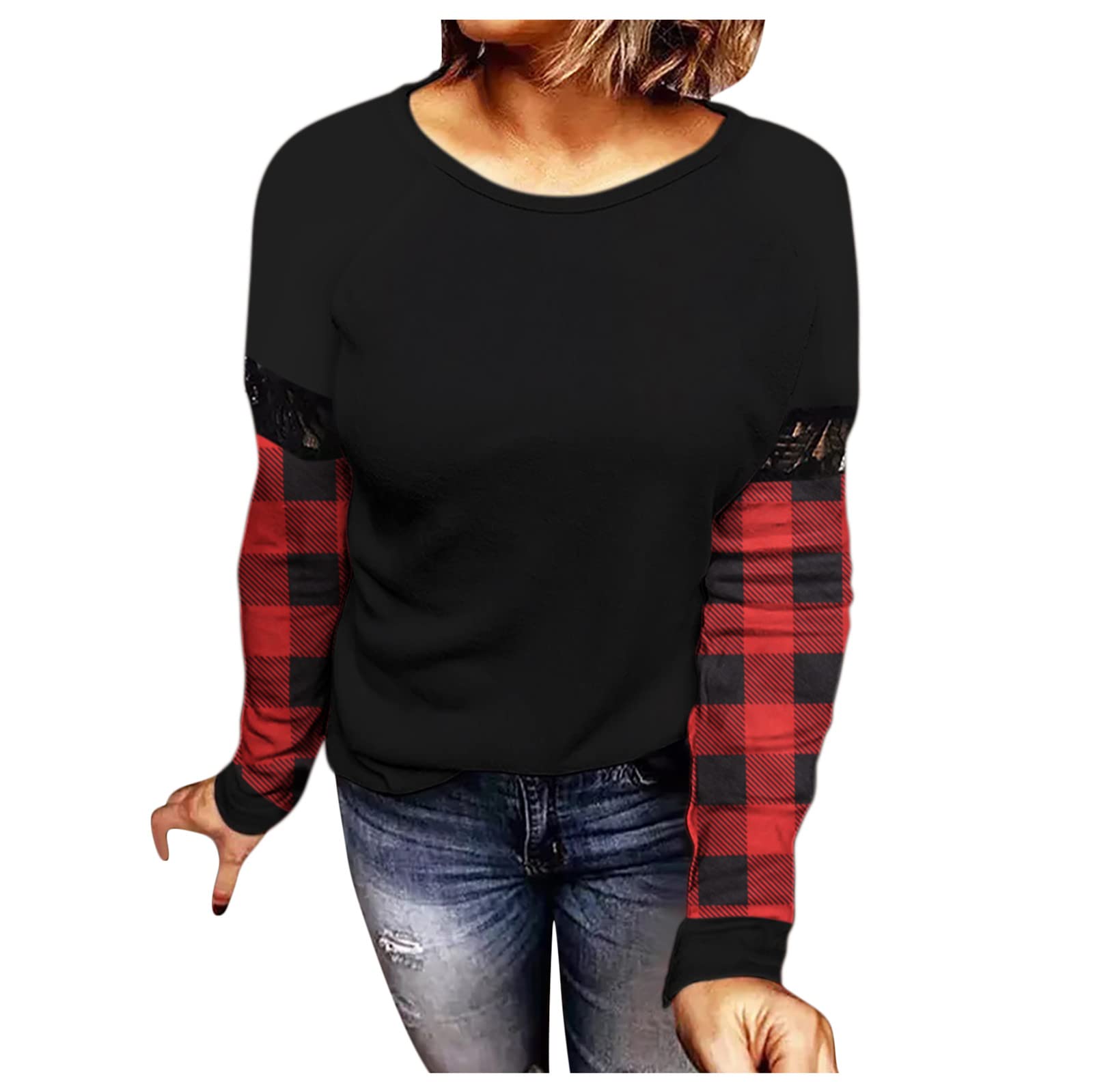 Women's Casual Plaid Color Block Long Sleeve Pullover Shirt with Pocket - Stylish Leopard Print Blouse for Work, Date Night & Everyday Wear