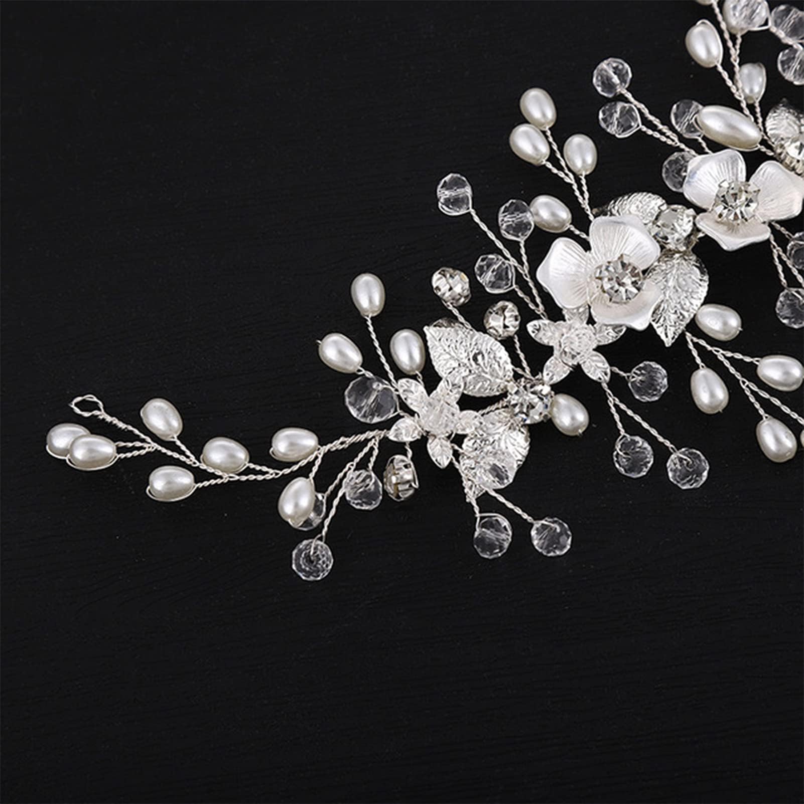 Elegant Wedding Hair Vines & Crystal Bridal Headpieces – Silver Floral Pearl Hair Accessories for Women & Girls | Perfect for Bridal Styling, Prom & Special Occasions