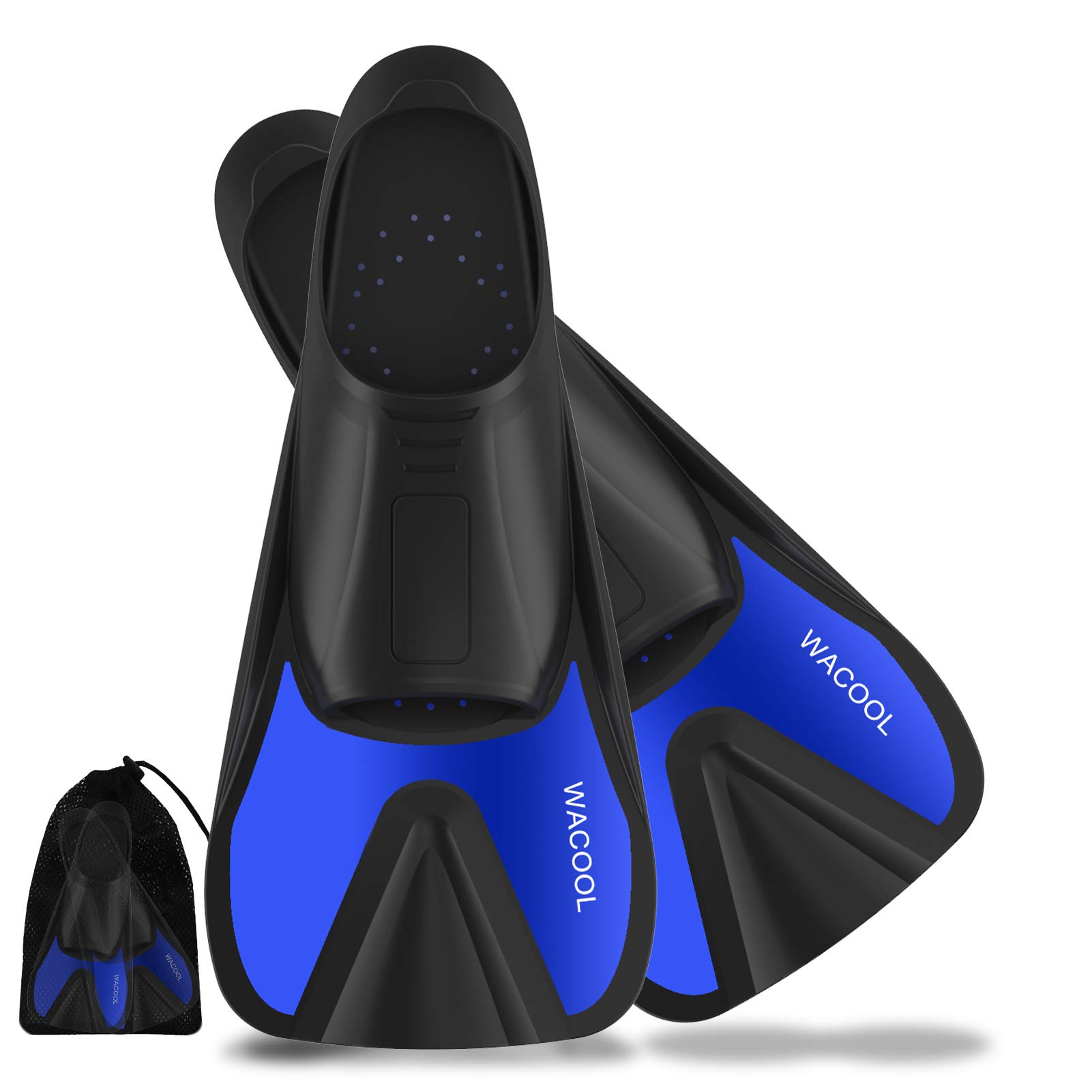 WACOOL Adult Short Blade Swim Fins - Lightweight Full Foot Pocket Flippers for Snorkeling, Scuba Diving & Swimming Training | Travel Size Gear for Pool, Beach & Ocean Adventures