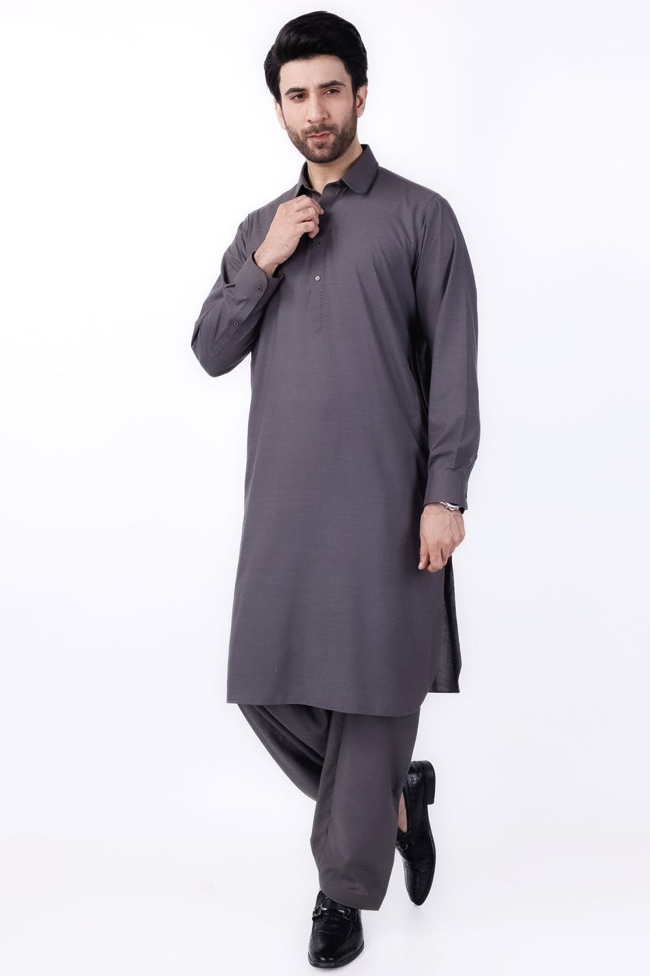 Premium Blended Charcoal Grey Kurta Shalwar Set for Men - Wasim Akram Collection by Almirah - Perfect for Eid, Weddings & Formal Occasions