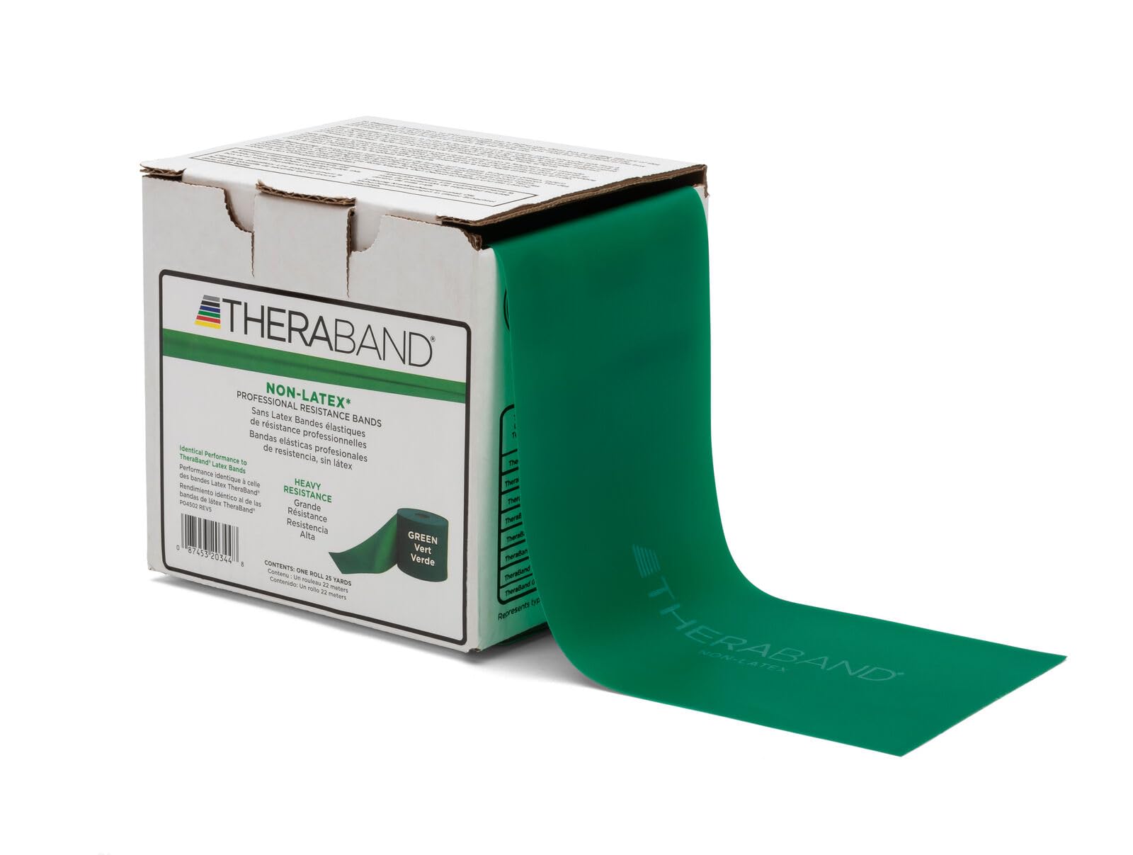 THERABAND Resistance Band 25 Yard Roll - Heavy Green Non-Latex Professional Exercise Bands for Strength Training, Physical Therapy, Pilates & Rehab - Upper & Lower Body Workouts - Level 4 with Dispenser Box - Perfect for Home Gym, Physical Therapy Clinics & Fitness Studios