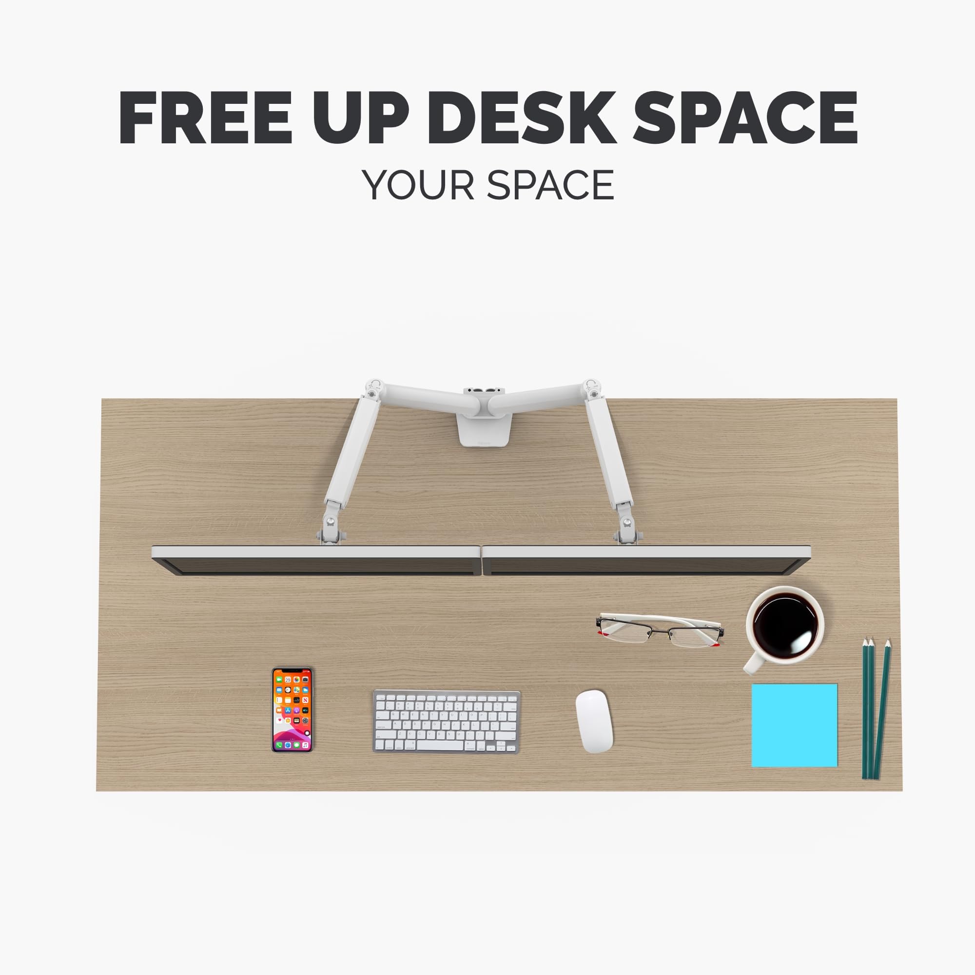 Fellowes Platinum Series Dual Monitor Arm - Ergonomic Adjustable Desk Mount for Two 32 Inch Screens up to 8KG - 45° Tilt & 360° Swivel Rotation - VESA 75x75/100x100 Compatible - White - Perfect for Home Office & Gaming Setup