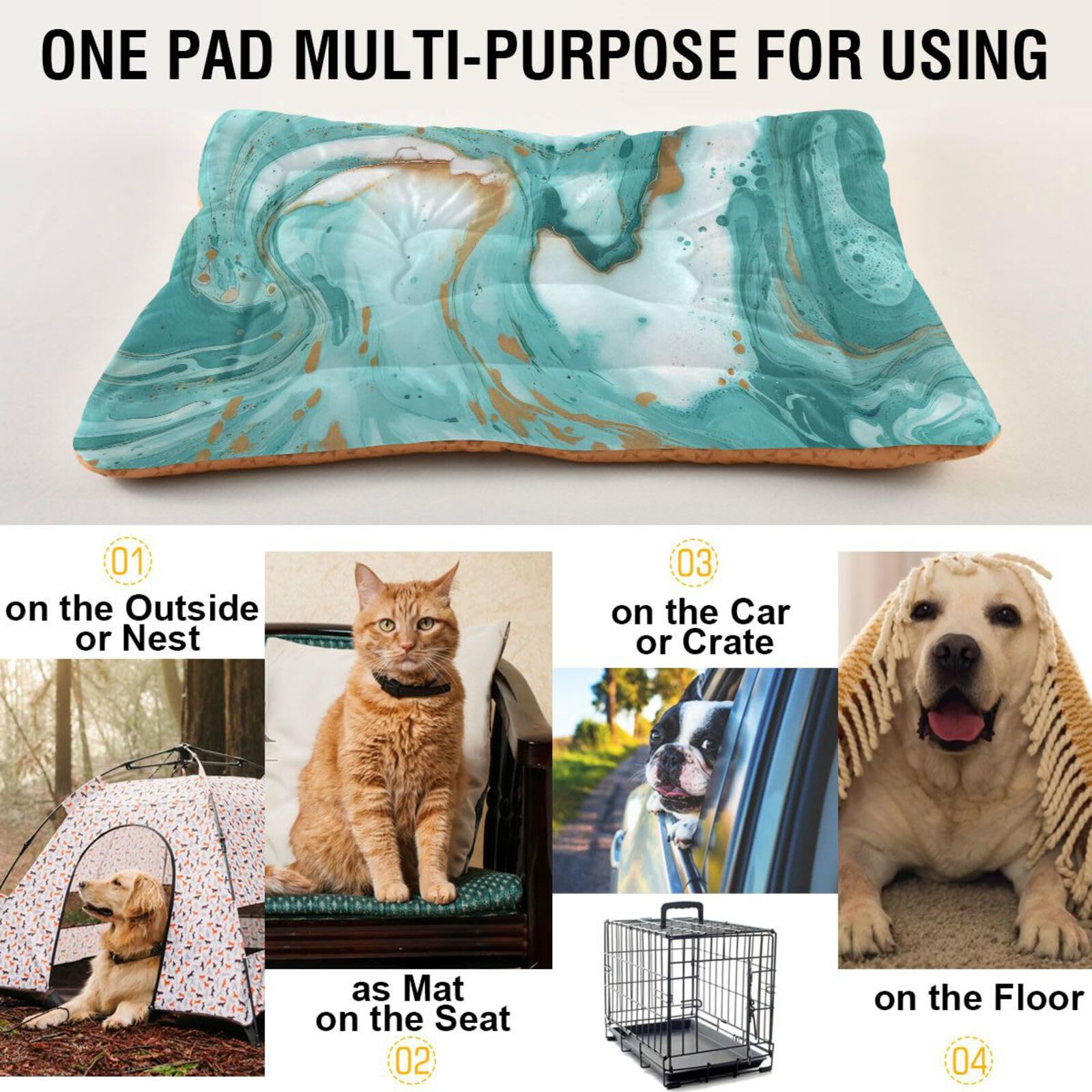 Turquoise Marble Texture Pet Bed - Ultra Soft Rectangle Dog Bed & Cat Bed for Small Medium Large Dogs (36x24 Inches) - Calming Comfort for Pets - Perfect for Living Room, Bedroom or Kennel Use