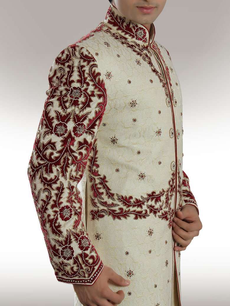 Stylish Cream Sherwani for Men - Elegant Designer Indian Wedding Outfit - Perfect for Groom, Festivals & Special Occasions