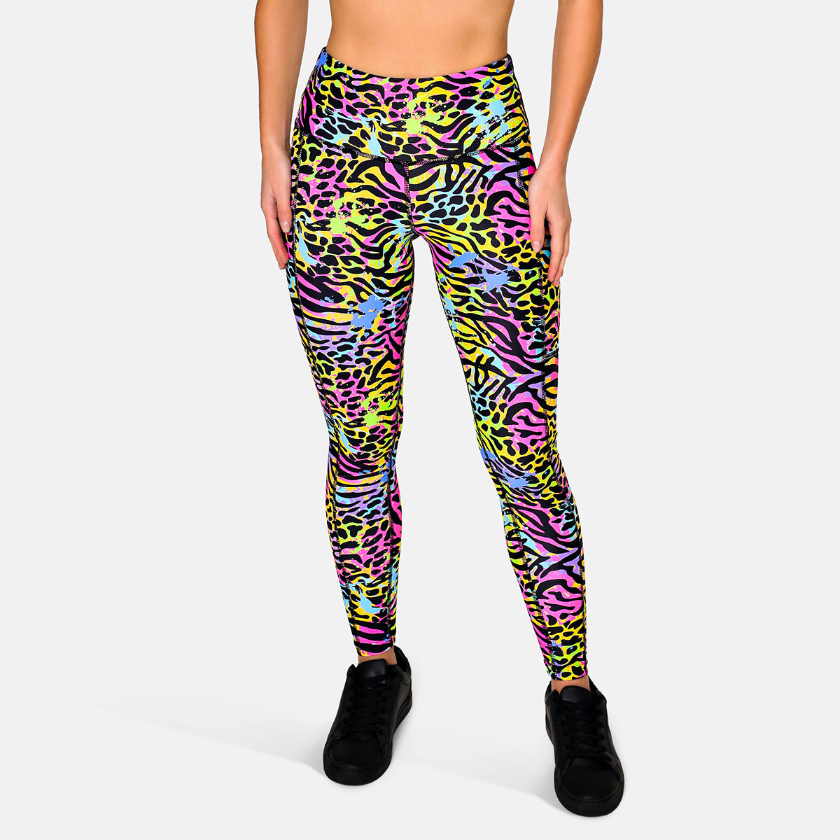Rainbow Tiger Retro Reboot Leggings - High Waisted Yoga Pants for Women, 80s Vintage Print Workout Tights - Perfect for Gym, Dance & Casual Wear