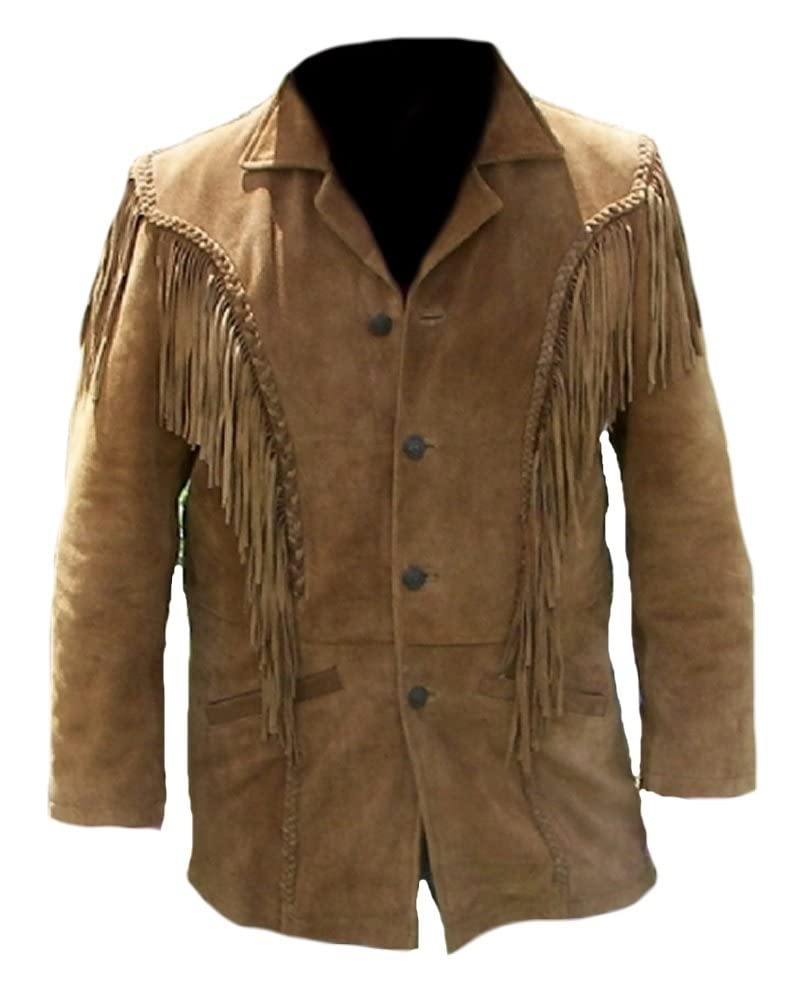 Authentic Native American Suede Leather Jacket with Fringe - Western Cowboy Style Jacket for Men & Women | Perfect for Rodeo, Halloween Costume & Western Fashion