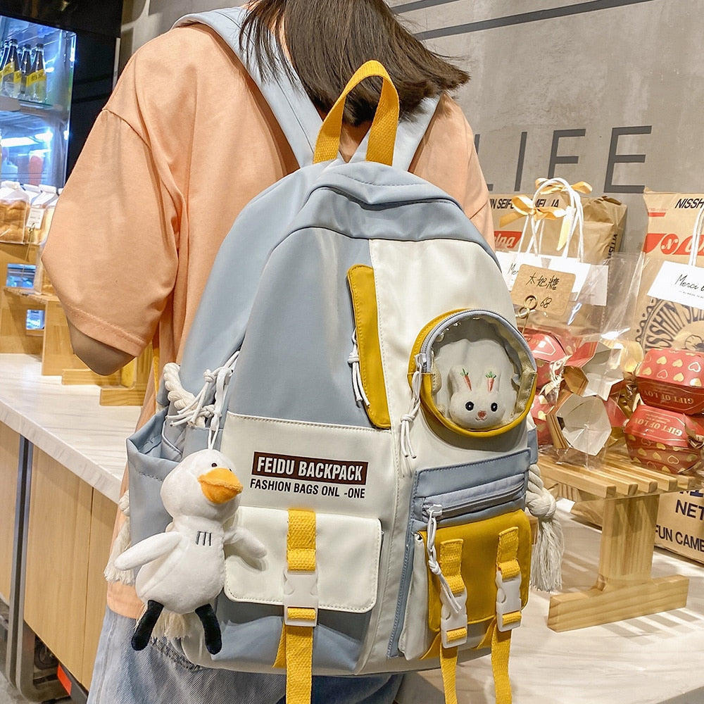 Stylish Waterproof Nylon Backpack for Women - Kawaii Harajuku Fashion School Bag, Cute College Student Bookbag for Girls | Perfect for School, Travel & Daily Use