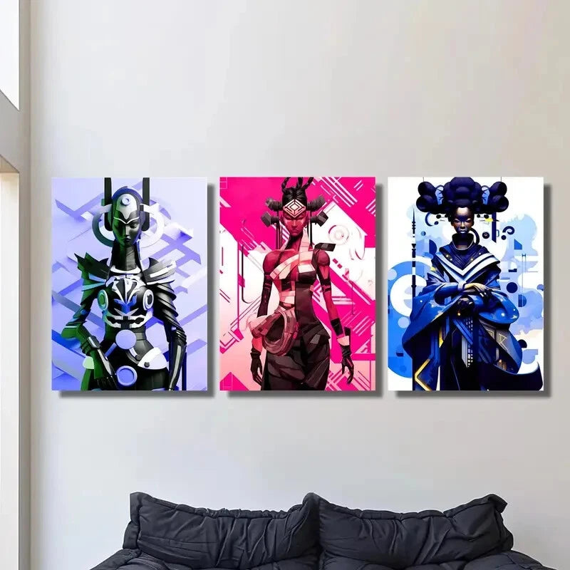 3-Piece Abstract Female Characters Metal Wall Art - Traditional Style Ready to Hang Prints - Perfect for Living Room, Bedroom & Office Decor