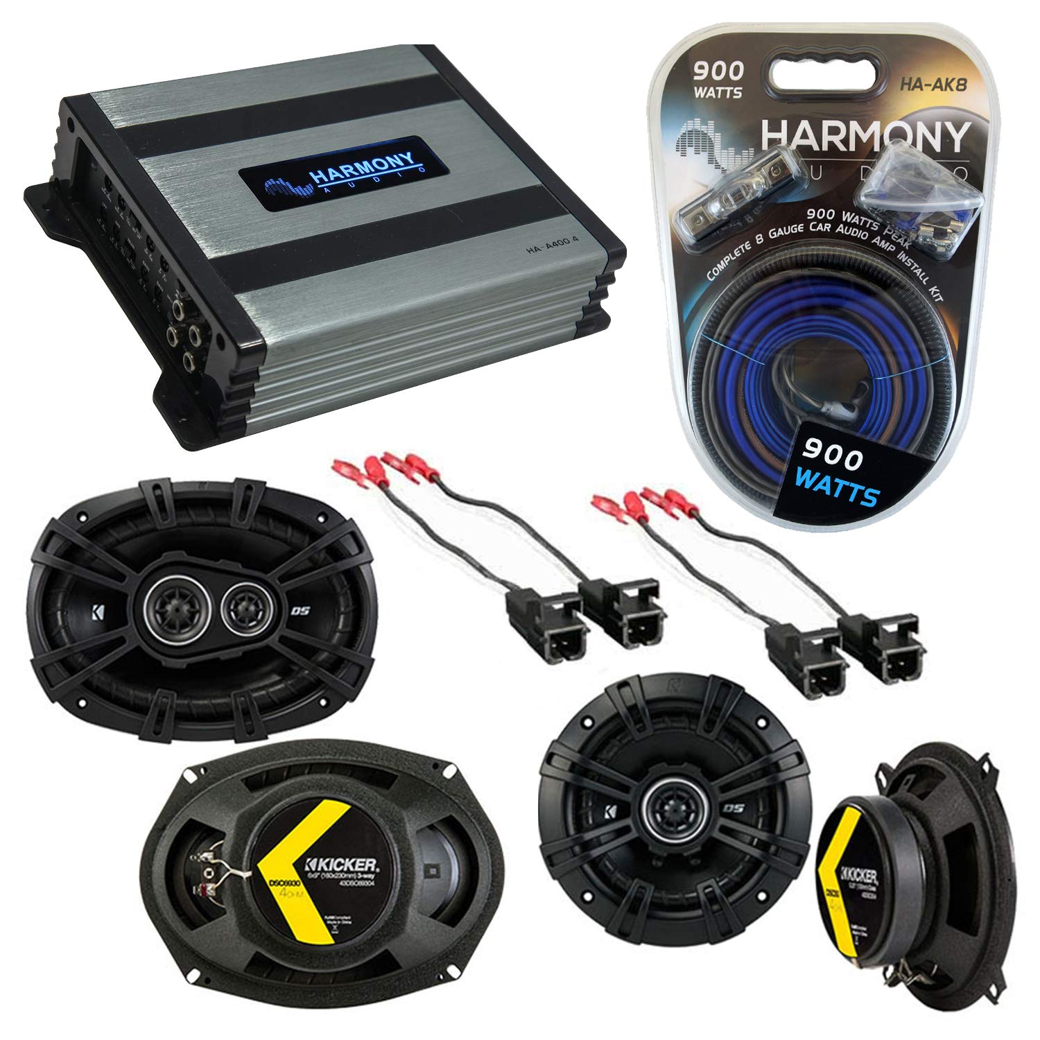 Kicker Speaker Replacement & Harmony HA-A400.4 Amp Bundle - Compatible with Oldsmobile Intrigue 1998-2002 | Car Audio Upgrade for Enhanced Sound Quality | Perfect for Road Trips & Daily Commutes
