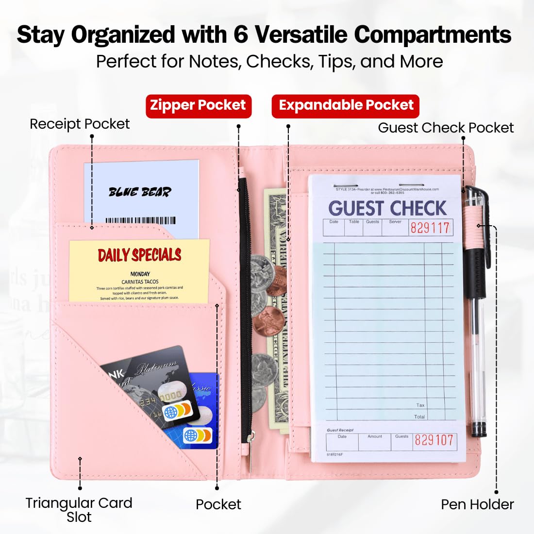 Durable Waitress Server Book for Restaurants, Cafes & Bars