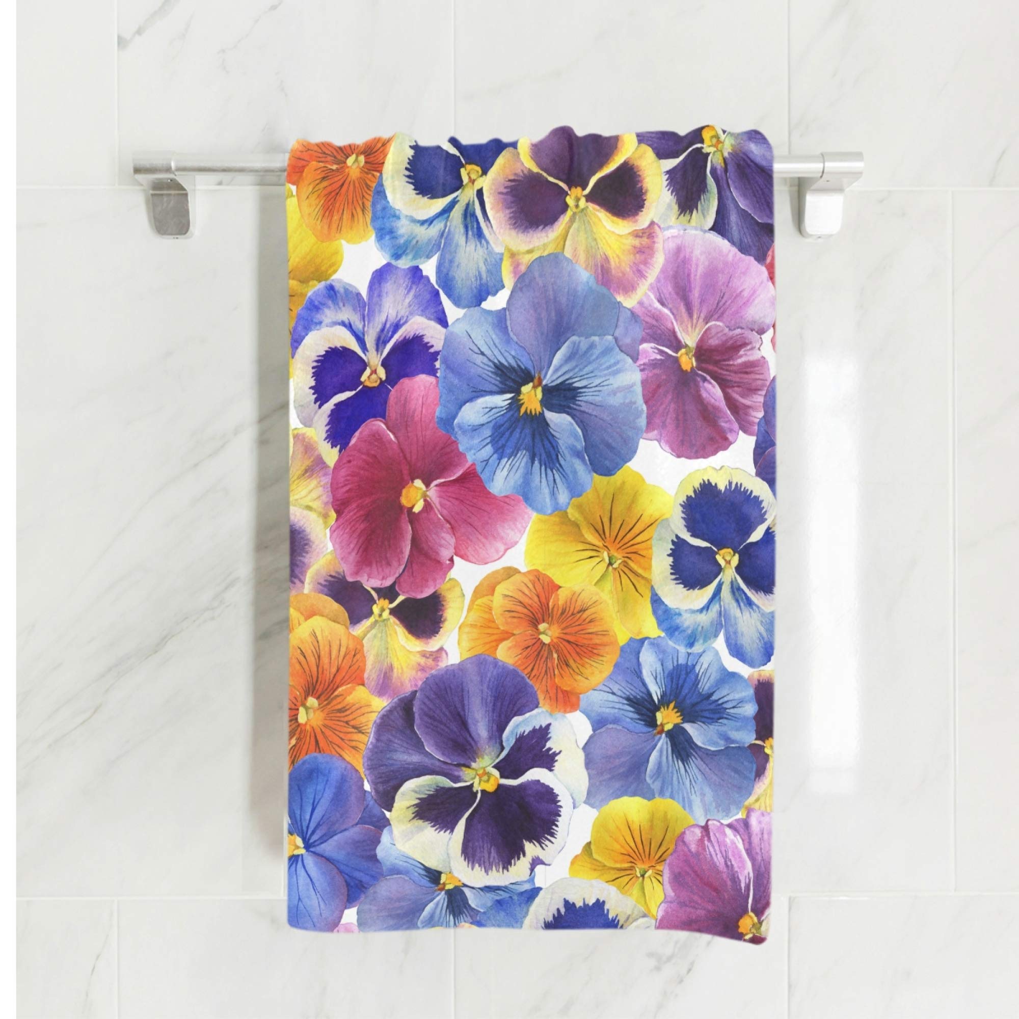 KLL The Garden Tricolor Pansy Flower Beach Towels - Large 32x64 Inch Microfiber Bath Towels, Sand-Free & Quick Dry - Perfect for Women, Men, Pool, Beach, Picnic, Yoga, and Outdoor Activities