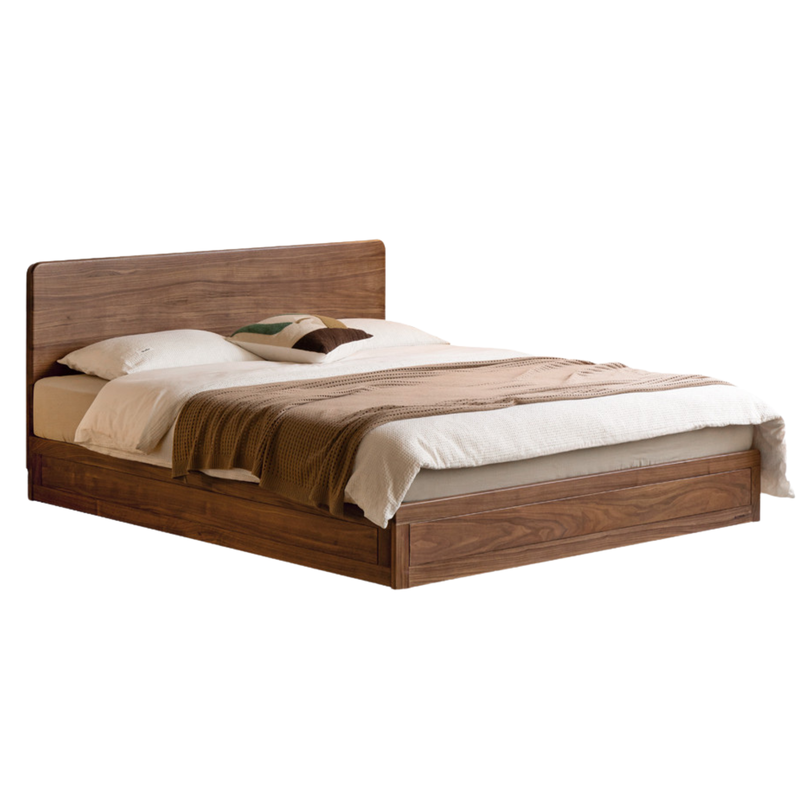 Premium Black Walnut & Oak Solid Wood Bed Frame - Modern Platform Bed for Master Bedroom, Guest Room, or Dormitory