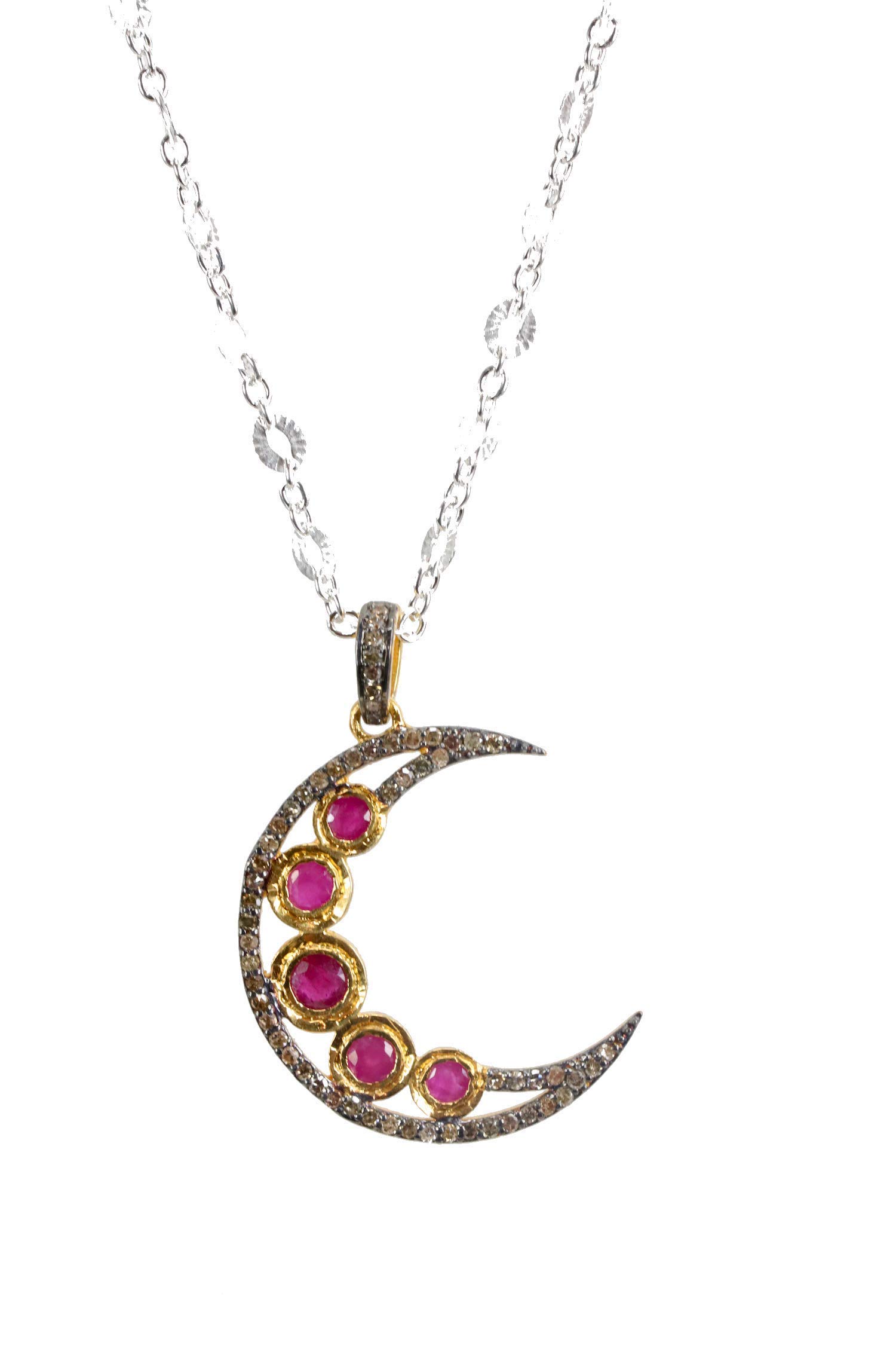 Large Ruby Diamond Crescent Moon Pendant Necklace - July Birthstone Jewelry for Women | Elegant Birthday Gift for Her | Perfect for Anniversaries, Date Nights & Special Occasions