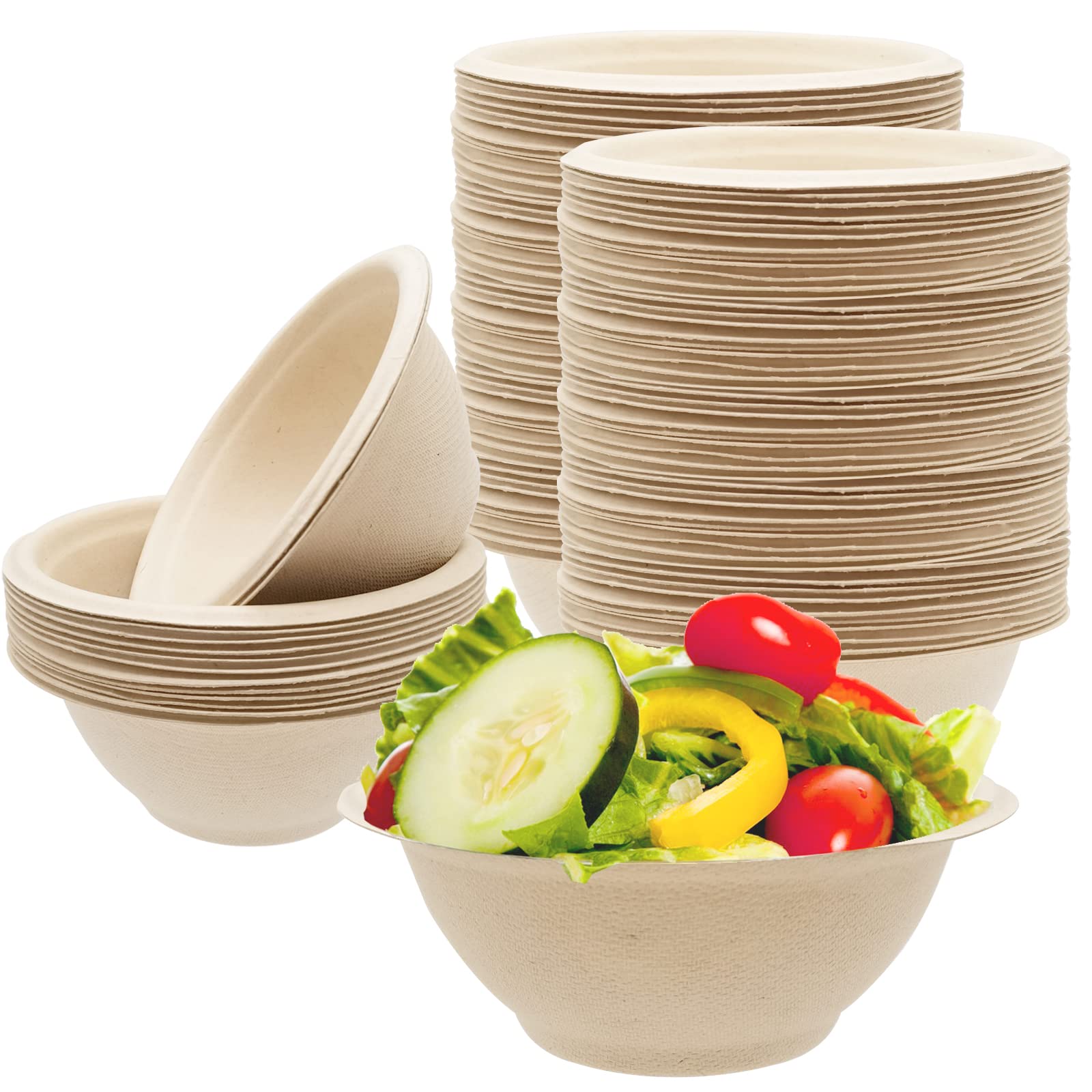 100 Pack 8oz Compostable Paper Bowls - Heavy-Duty Disposable Natural Bagasse Bowls | Biodegradable & Eco-Friendly Soup Bowls | Heat Resistant for Hot & Cold Foods | Perfect for Ice Cream, Salad, Soup, Snacks, Dessert, Pasta | Ideal for Parties, Picnics, Catering & Home Use