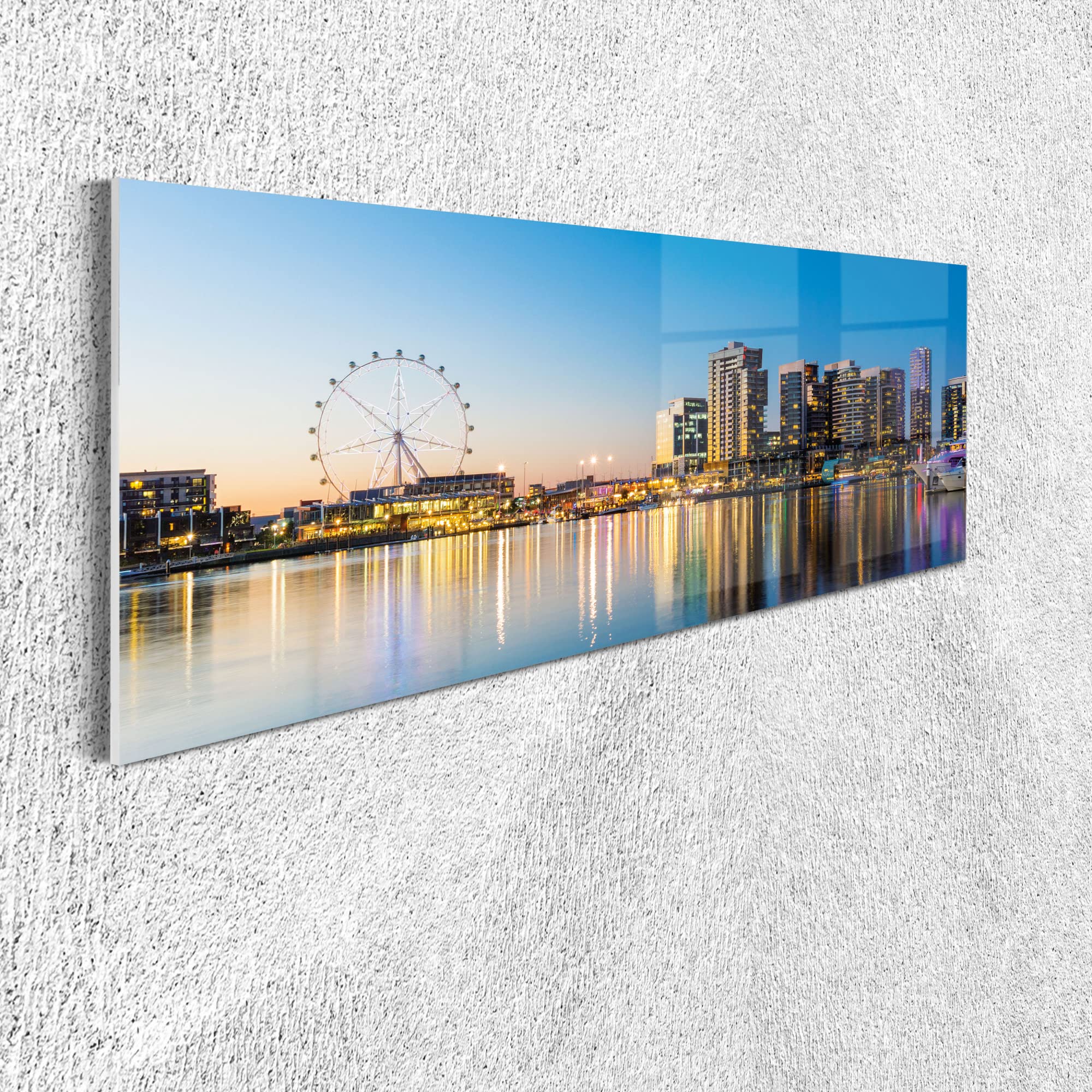 Ambesonne Cityscape Acrylic Glass Wall Art - Panoramic Melbourne Evening Australian Scenery with Water Reflections - 42