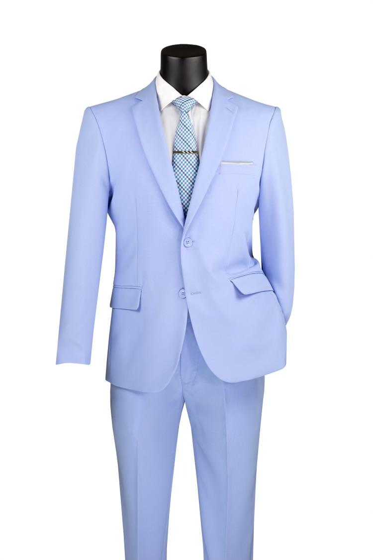 Light Blue Slim Fit Men's 2-Piece Business Suit with 2 Buttons | Formal Office Wear & Wedding Attire