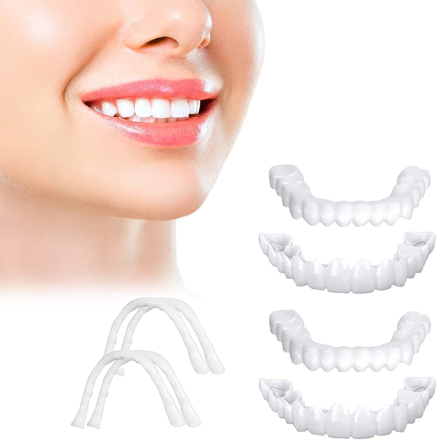 4 PCS Temporary Dentures with Veneer for Men & Women - Fix Crooked, Missing, or Stained Teeth - Perfect for Smile Makeovers, Special Events & Daily Confidence Boost