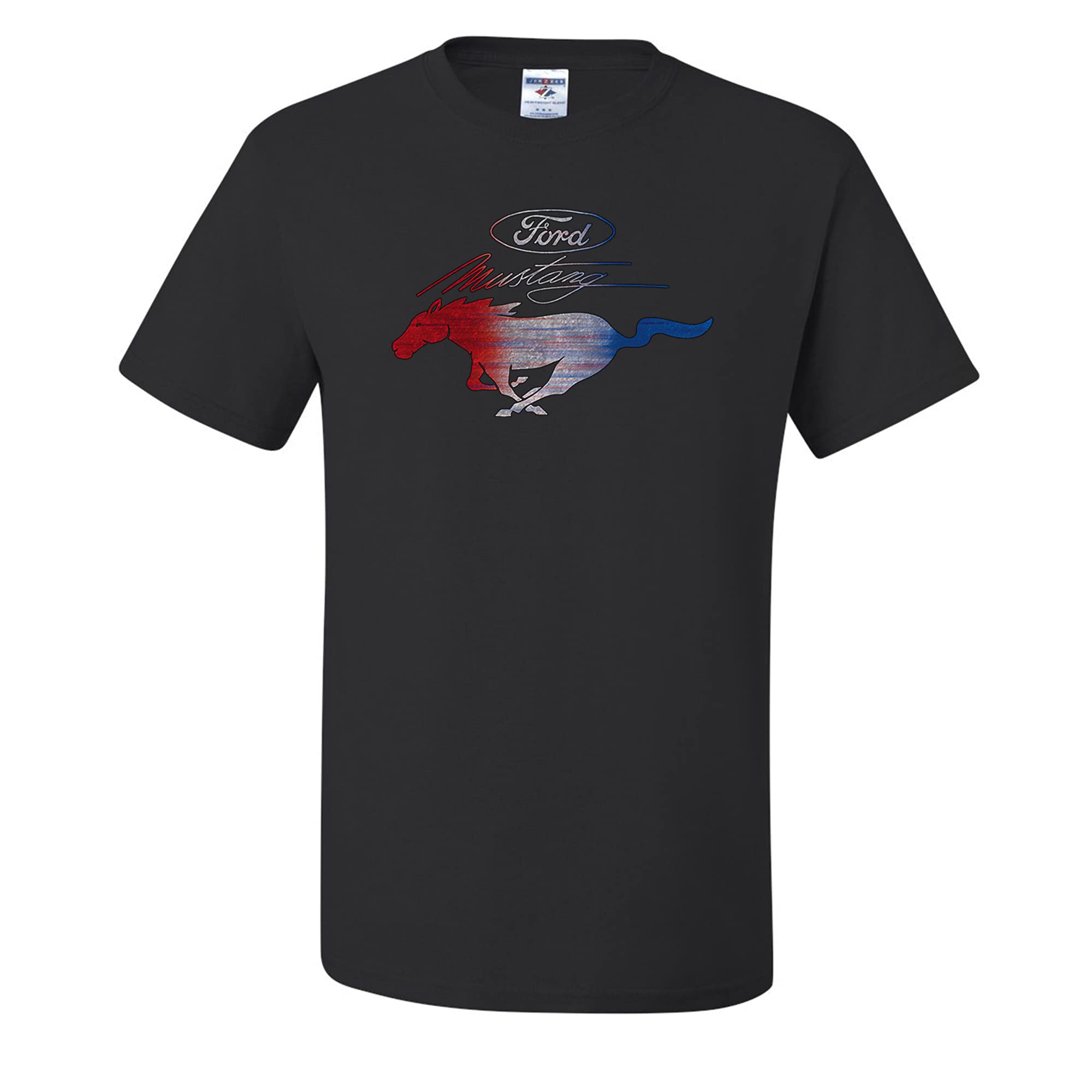 Official Licensed Ford Mustang Pony American Flag T-Shirt for Men - Patriotic US Flag Graphic Tee for Car Enthusiasts & Independence Day Celebrations