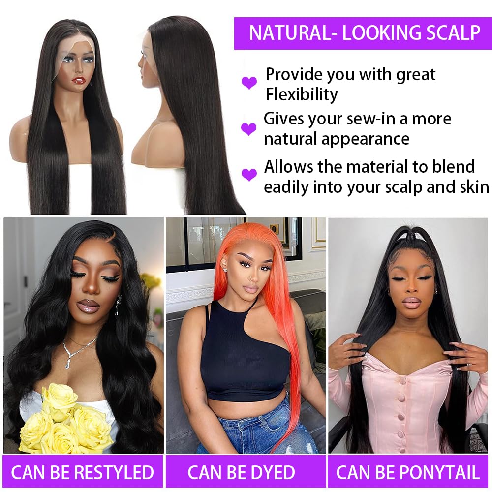 Larhali Full Lace Human Hair Wigs - HD Transparent Lace Handmade Brazilian Virgin Hair Wig with Pre-Plucked Hairline & Bleached Knots - 180% Density Natural Black Straight Hair (18 Inch) - Perfect for Daily Wear, Cosplay & Special Occasions
