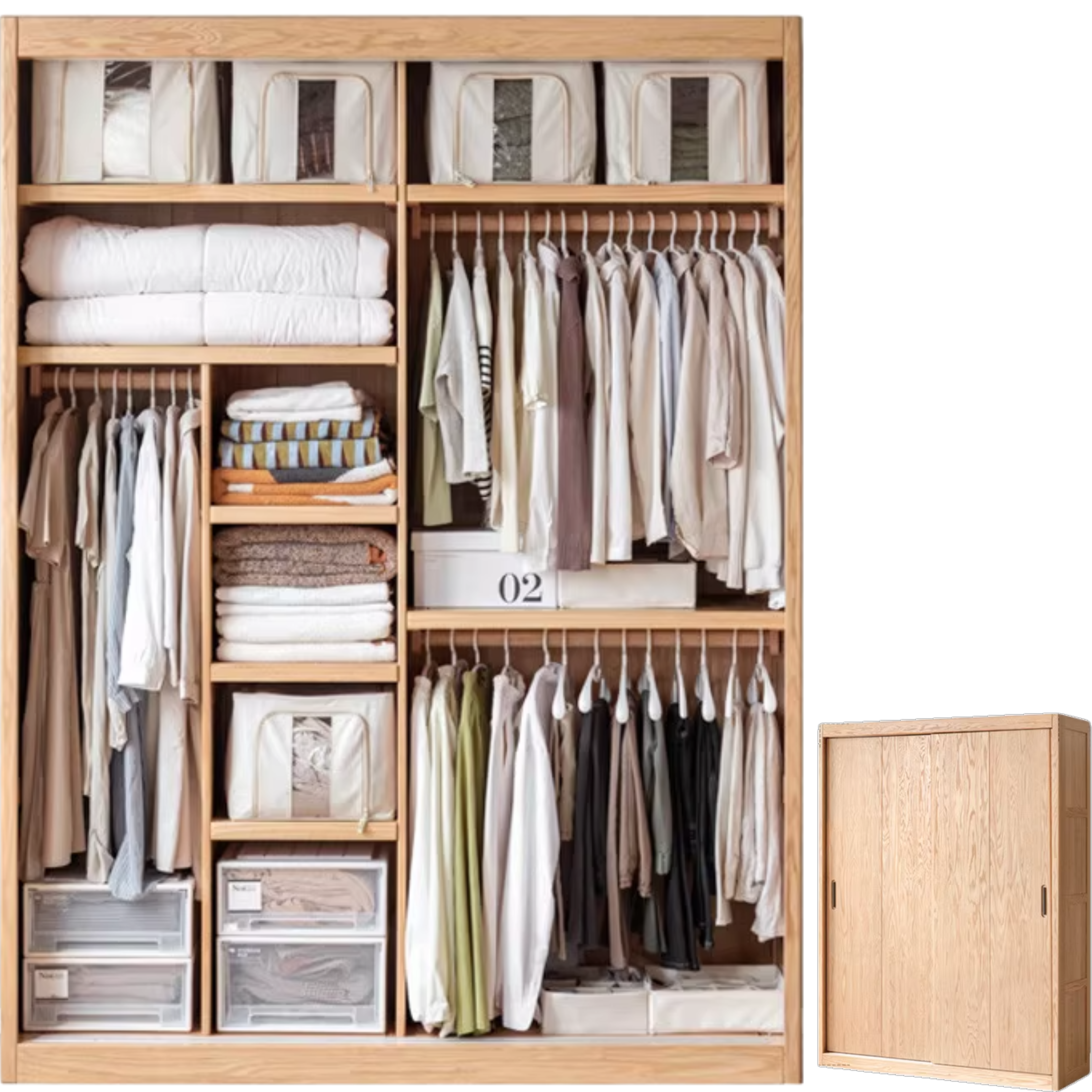 Stylish Oak & Ash Solid Wood Modern Wardrobe - Spacious Closet Organizer for Bedroom, Walk-in Closet & Guest Room Storage