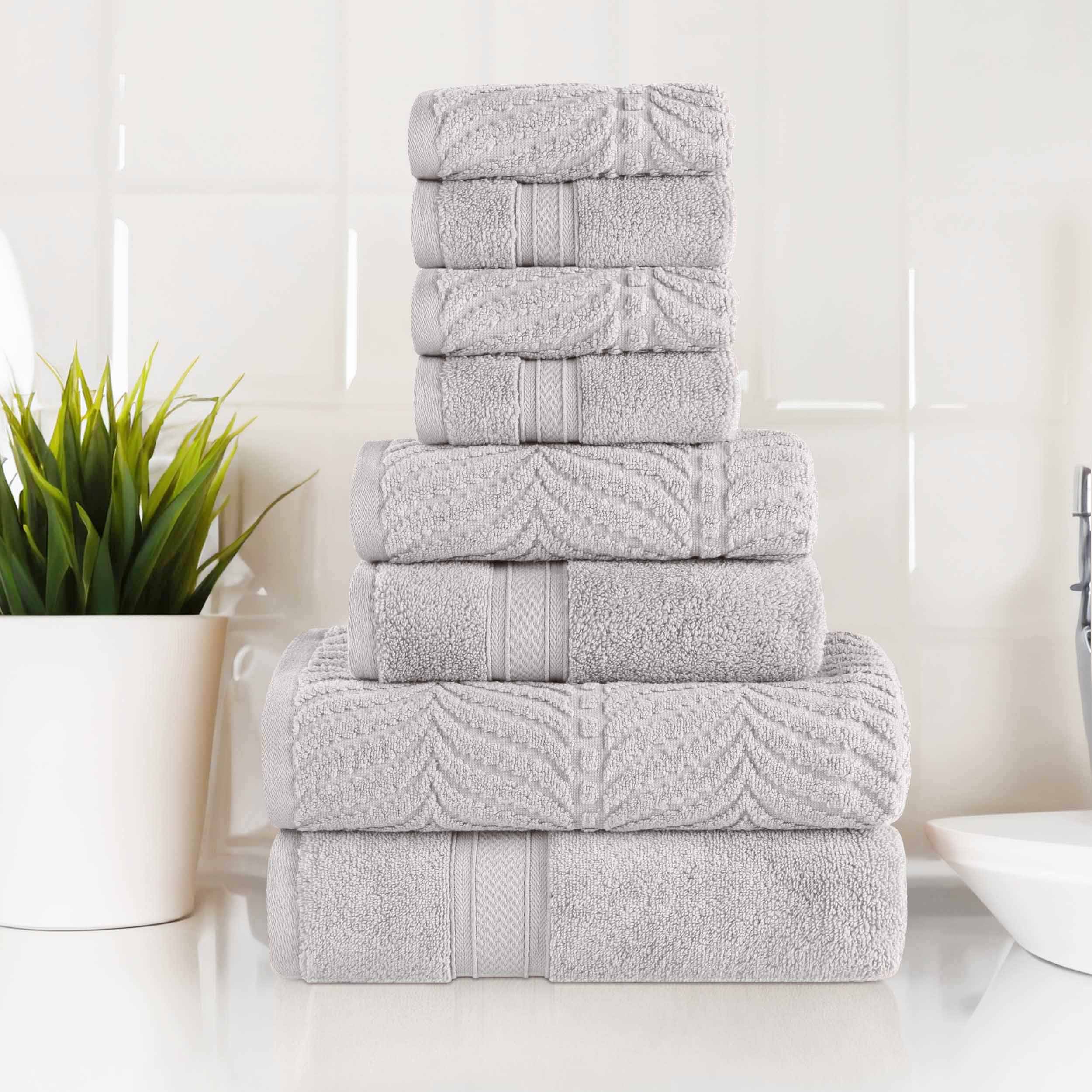 Premium 8-Piece Zero Twist Cotton Towel Set - Solid & Jacquard Chevron Design for Bath, Spa, and Luxury Home Decor