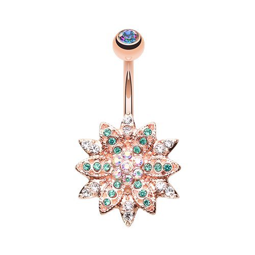 WildKlass Jewelry - Rose Gold Flower Belly Button Ring for Women | Elegant Body Piercing Jewelry for Parties, Beach & Everyday Wear