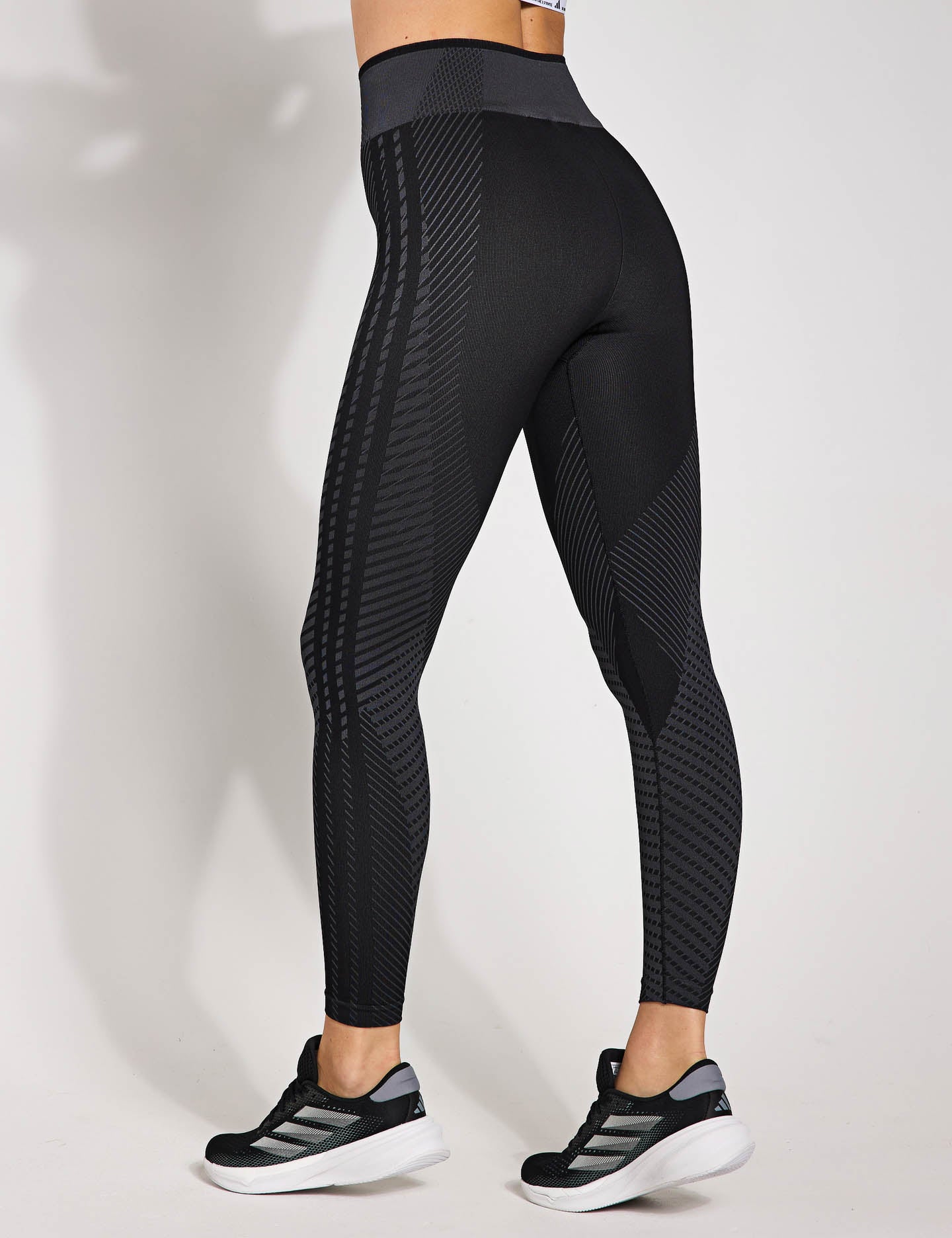 Women's Knitted 7/8 Training Leggings - Black & Grey - High Waist Yoga Pants for Workout, Running & Gym
