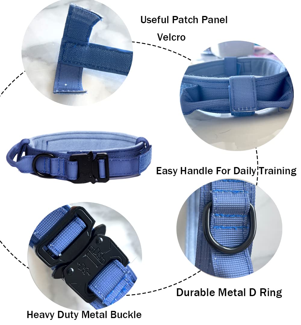 Tactical Dog Collar - Heavy Duty Military Grade Adjustable Nylon Collar with Metal Buckle & Handle for Large Dogs - Perfect for Training, Hiking & Outdoor Adventures (Dark Blue, XL)