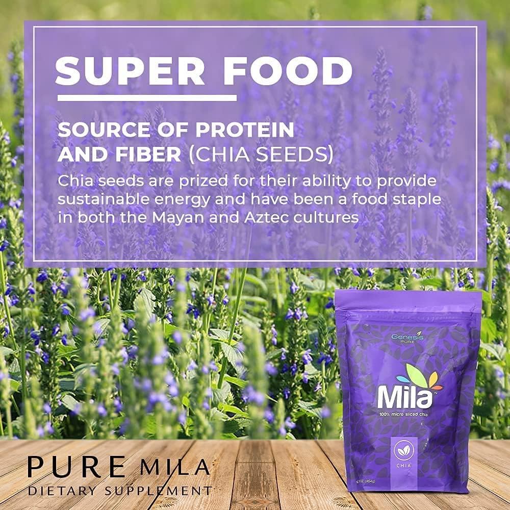 Organic Pure Mila Chia Seeds 16oz Pack - High in Omega-3 & Fiber | Micro-Sliced for Better Absorption | Vegan, Gluten-Free Superfood | Perfect for Smoothies, Baking & Healthy Meals | Breakfast, Snacks & Weight Loss Aid