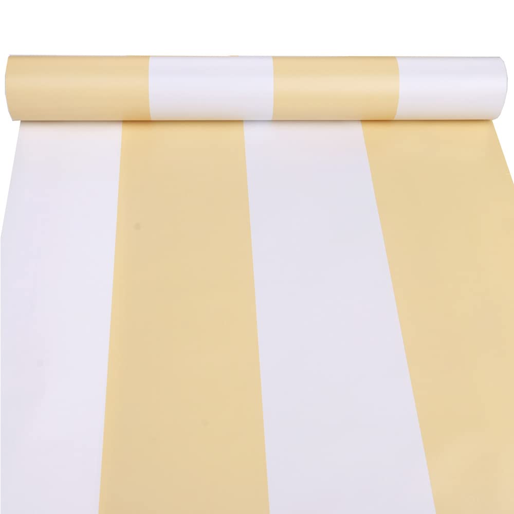 Self-Adhesive Yellow and White Wide Stripe Vinyl Wallpaper - Peel & Stick Shelf Liner for Walls, Nursery, Girls Bedroom, Cabinets, Dresser Drawers | Waterproof, Removable Decal (17.7x117 Inches) - Perfect for DIY Home Decor, Furniture Upcycling & Kids Room Makeovers