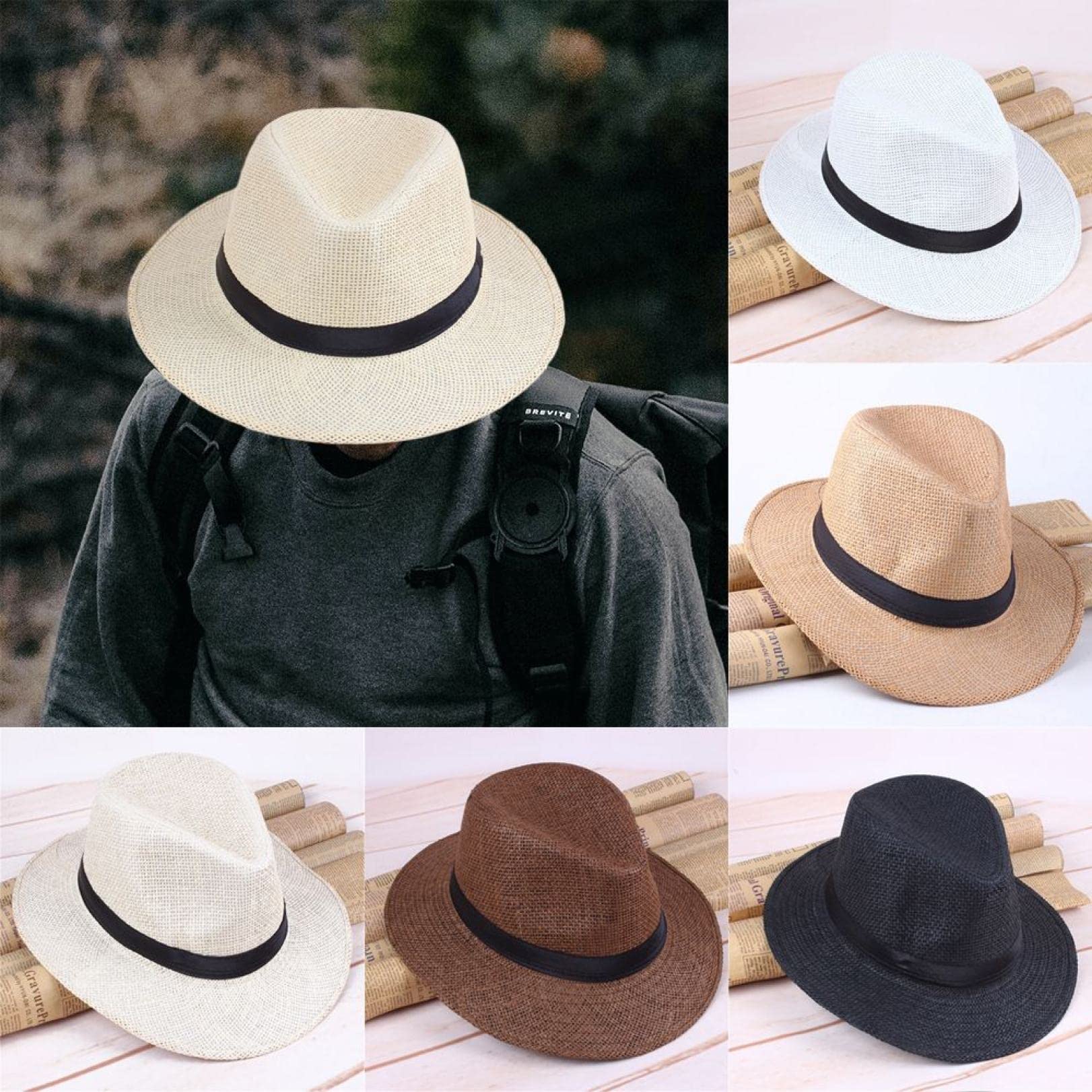 Stylish Wide Brim Straw Panama Hat for Men - Summer Beach Sun Hat with Black Ribbon - Perfect for Vacations, Outdoor Activities & Fashion Accessories